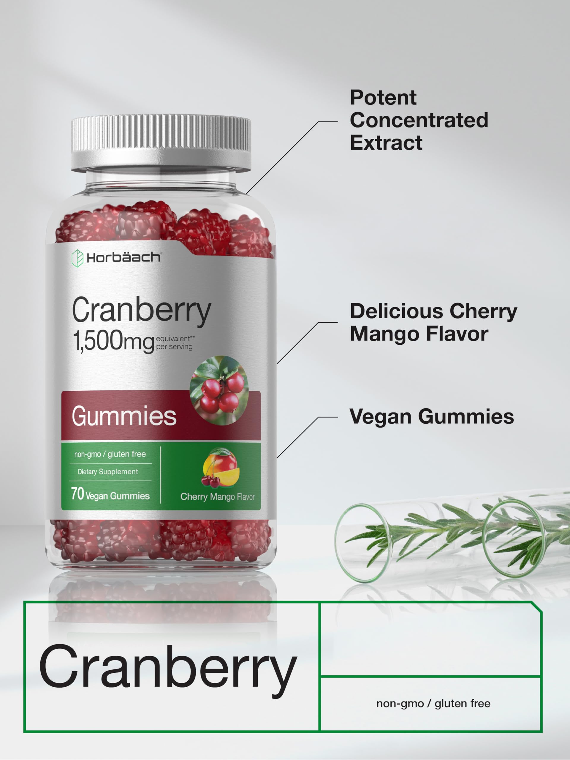 Horbäach Cranberry Gummies | 70 Count | Vegan, Non-GMO, and Gluten Free Supplement | High Potency Extract Formula - Image 4