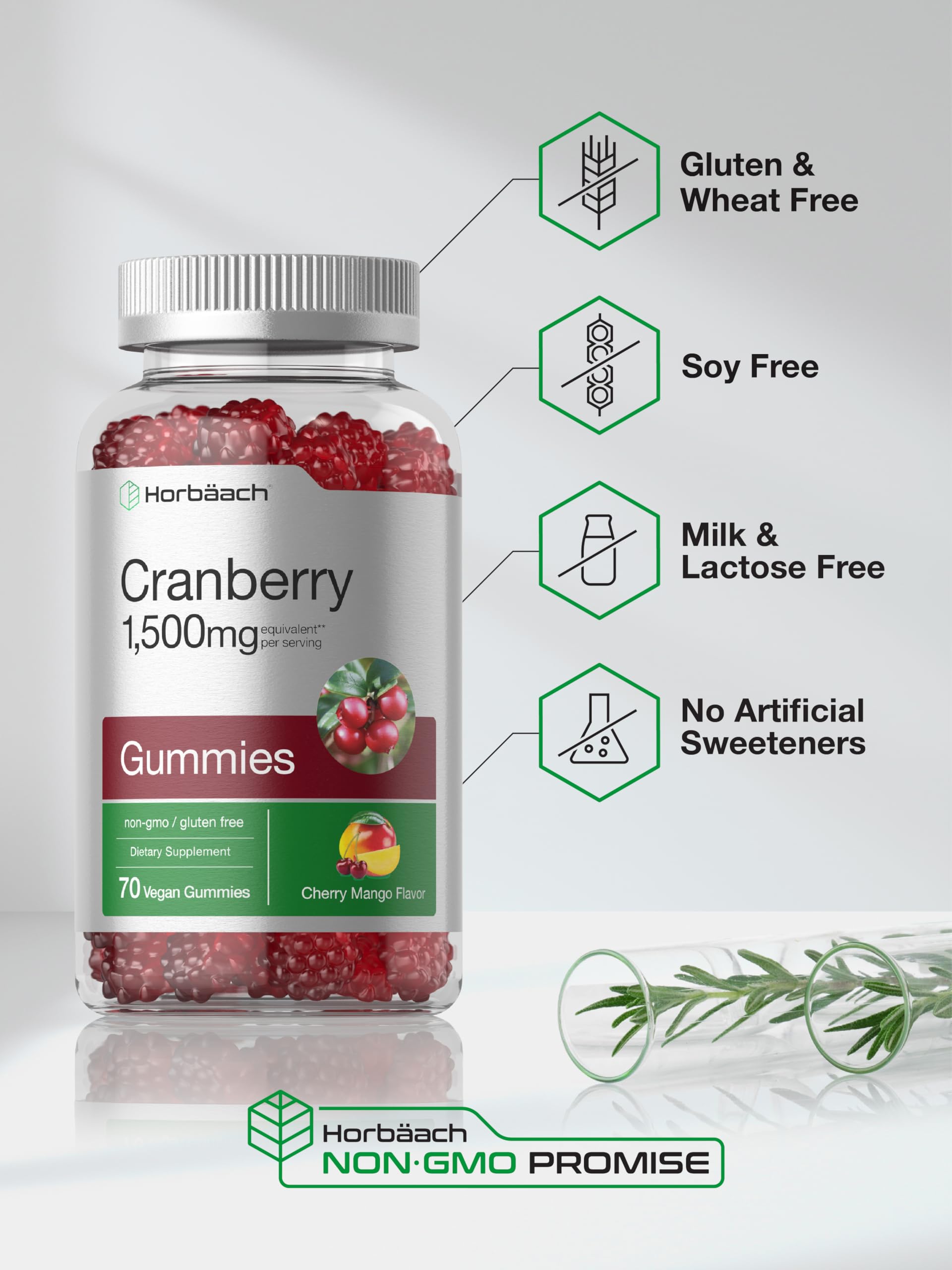 Horbäach Cranberry Gummies | 70 Count | Vegan, Non-GMO, and Gluten Free Supplement | High Potency Extract Formula - Image 5
