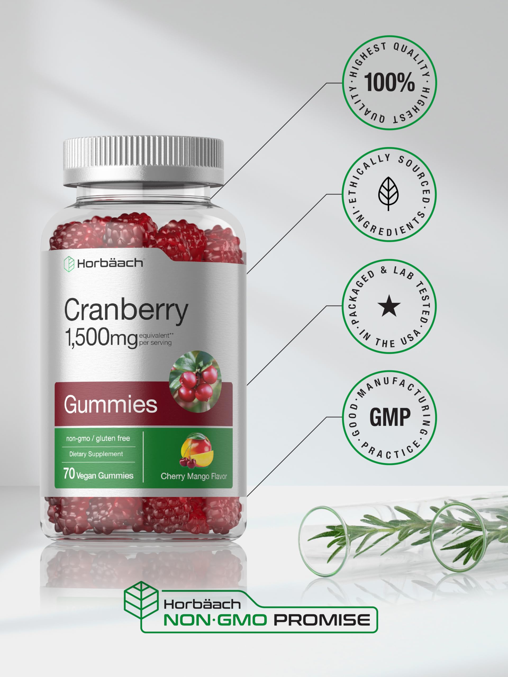 Horbäach Cranberry Gummies | 70 Count | Vegan, Non-GMO, and Gluten Free Supplement | High Potency Extract Formula - Image 6