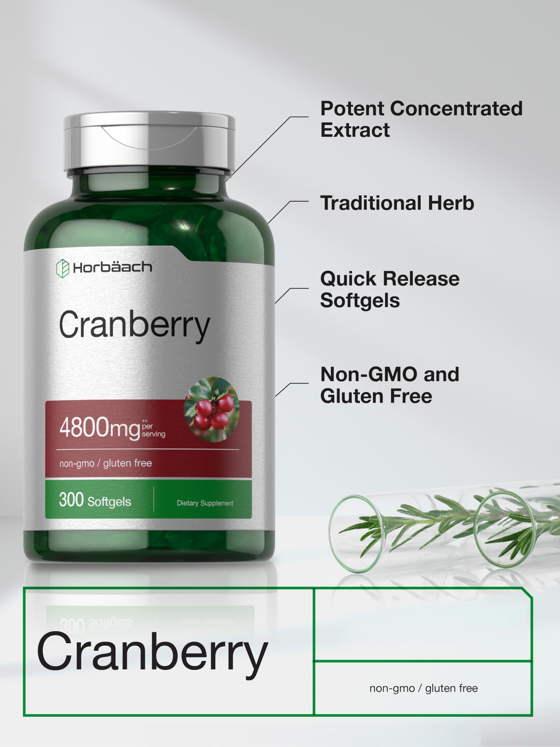 Horbäach Cranberry Pills | 300 Softgels | Non-GMO, Gluten Free Supplement | from Concentrate Extract - Image 4