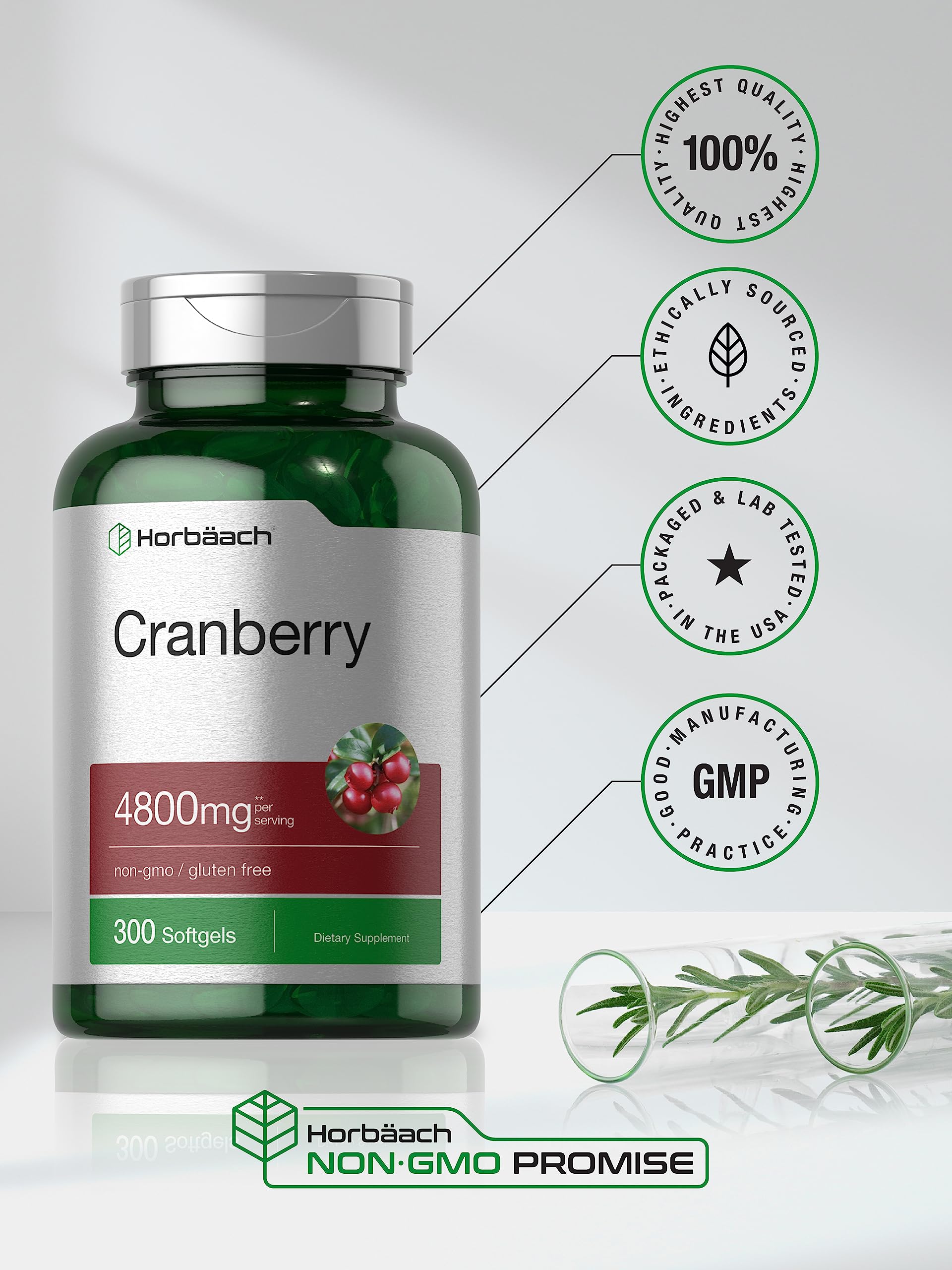 Horbäach Cranberry Pills | 300 Softgels | Non-GMO, Gluten Free Supplement | from Concentrate Extract - Image 6