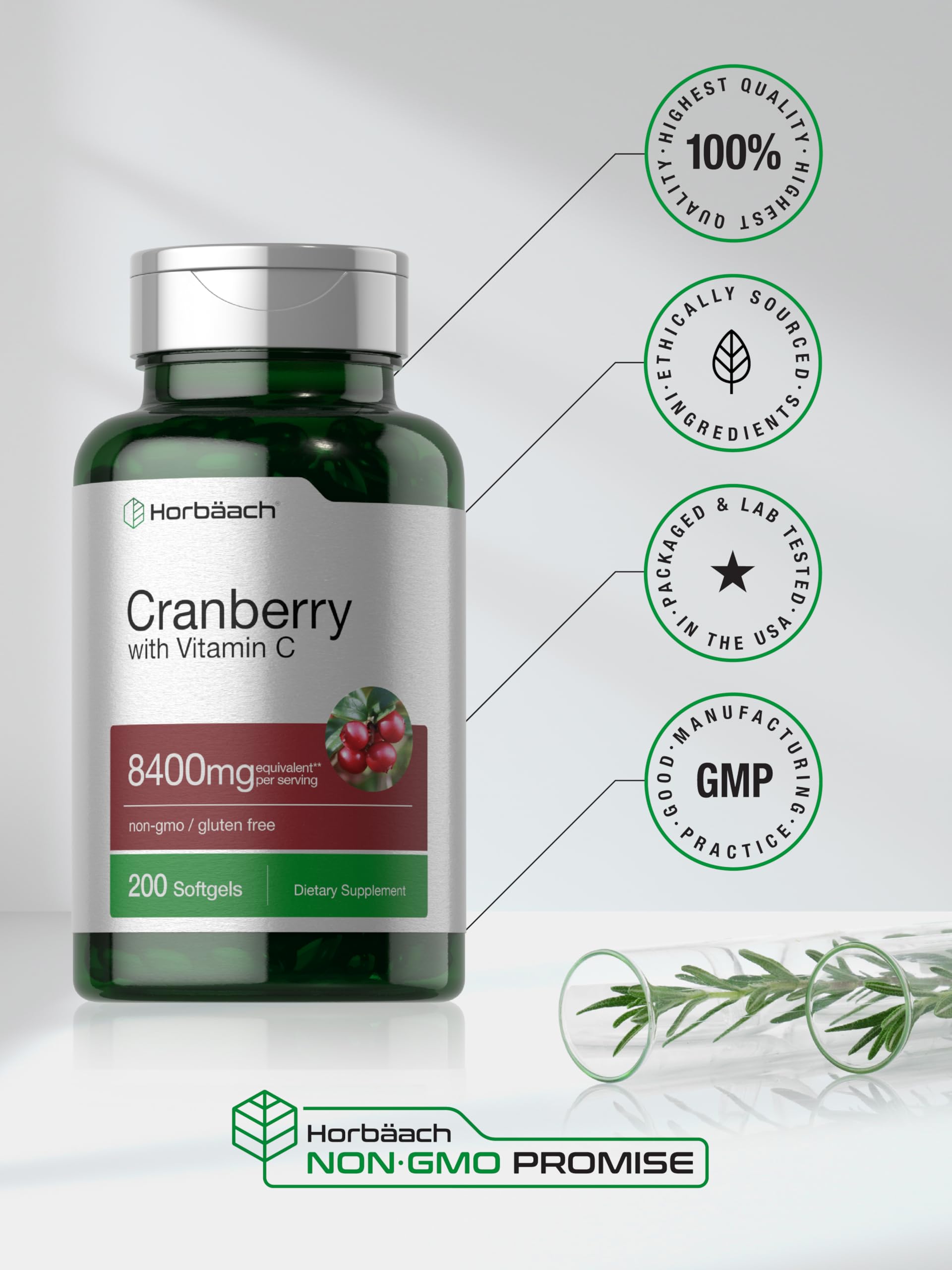 Horbäach Cranberry Pills for Women and Men | 200 Softgels | Extract Supplement with Vitamin C | Non-GMO, Gluten Free - Image 6
