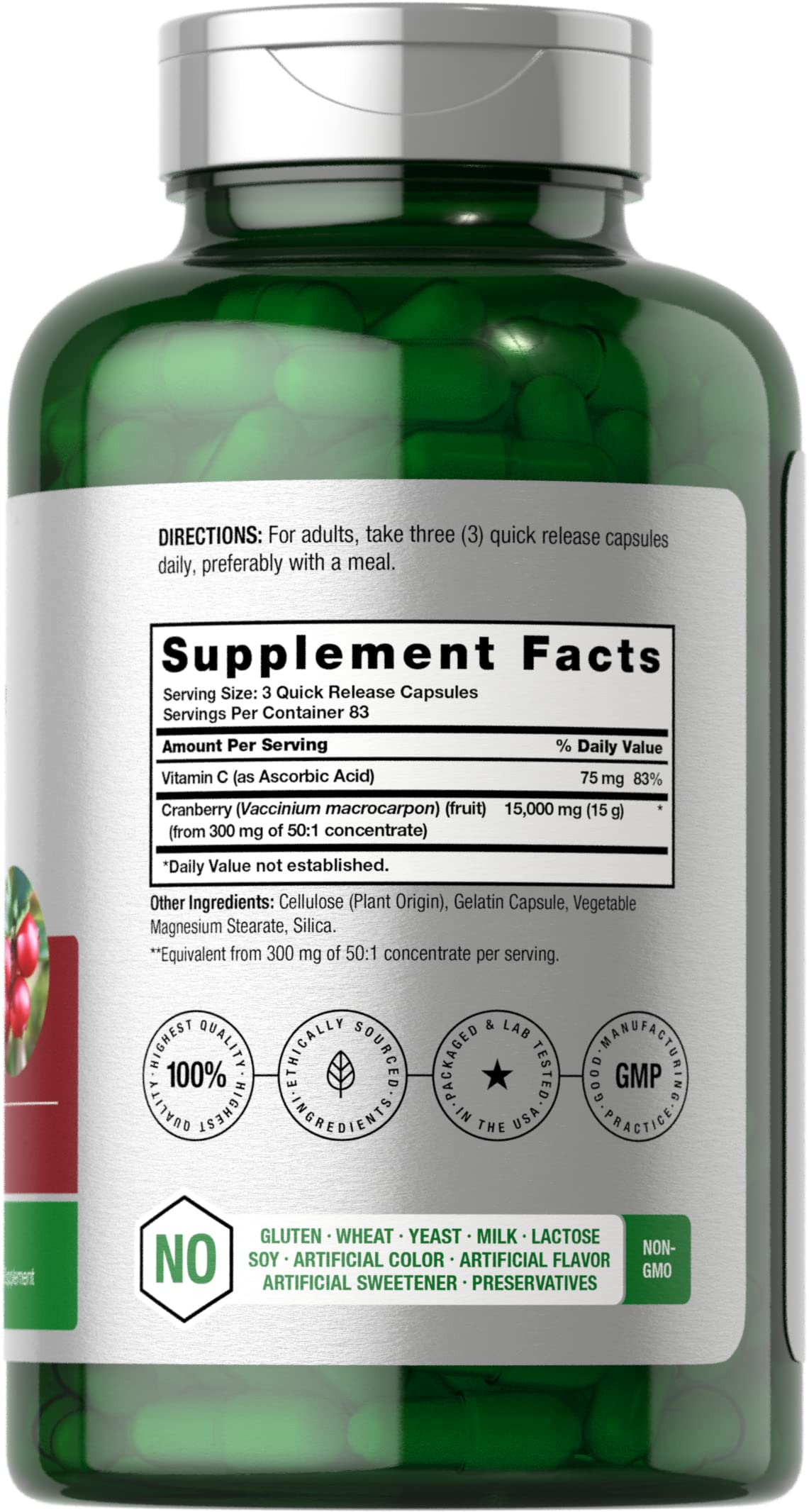 Horbäach Cranberry Pills + Vitamin C | 250 Capsules | Non-GMO and Gluten Free Supplement from Concentrate Extract - Image 2