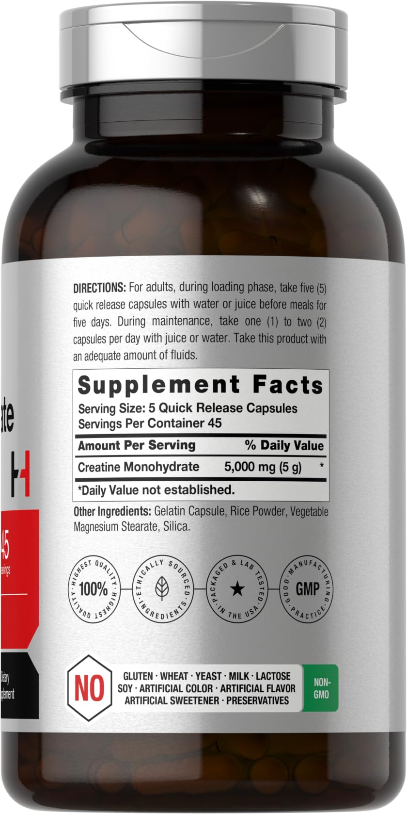 Horbäach Creatine Monohydrate | 5g | 225 Capsules | Non-GMO, Gluten Free Supplement - Image 2