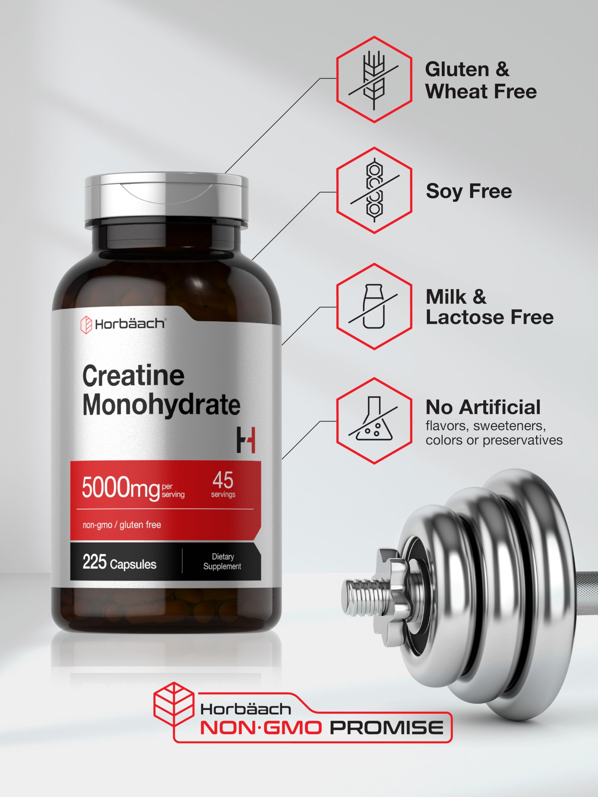 Horbäach Creatine Monohydrate | 5g | 225 Capsules | Non-GMO, Gluten Free Supplement - Image 5