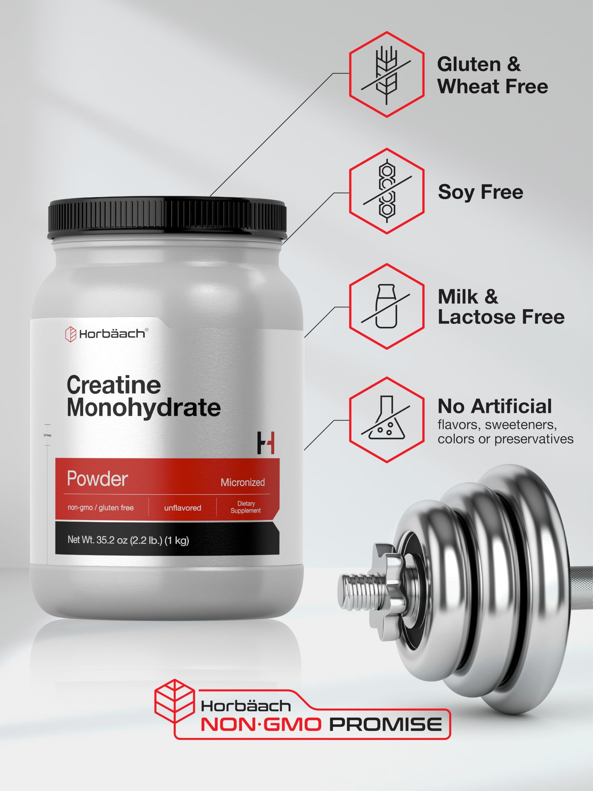 Horbäach Creatine Monohydrate Powder | 2.2lbs (35.2 oz) | Micronized and Unflavored | Vegetarian, Non-GMO, and Gluten Free Supplement - Image 5