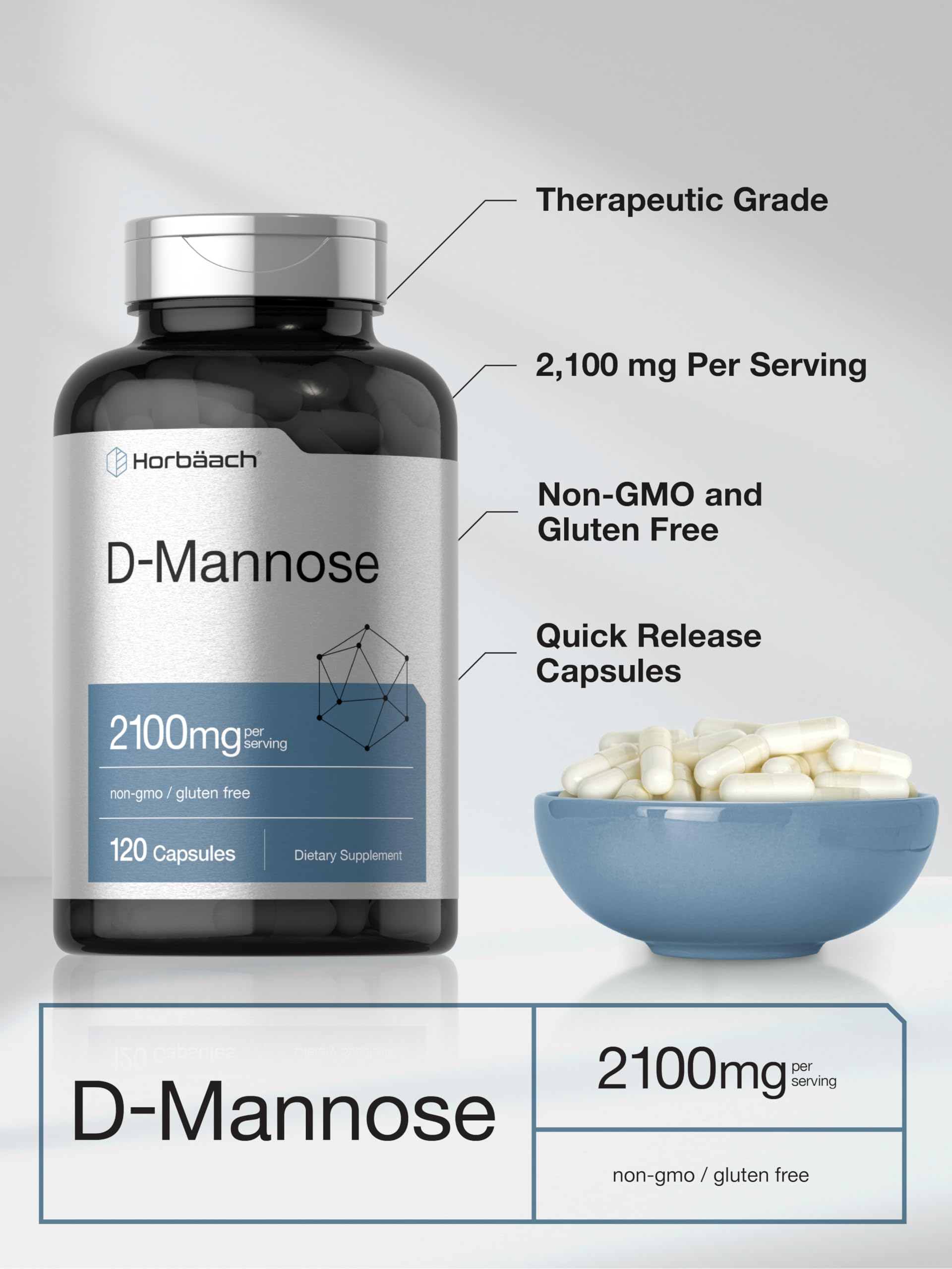 Horbäach D-Mannose Supplement 2100mg | 120 Capsules | Pills for Women and Men | Non-GMO & Gluten Free - Image 4