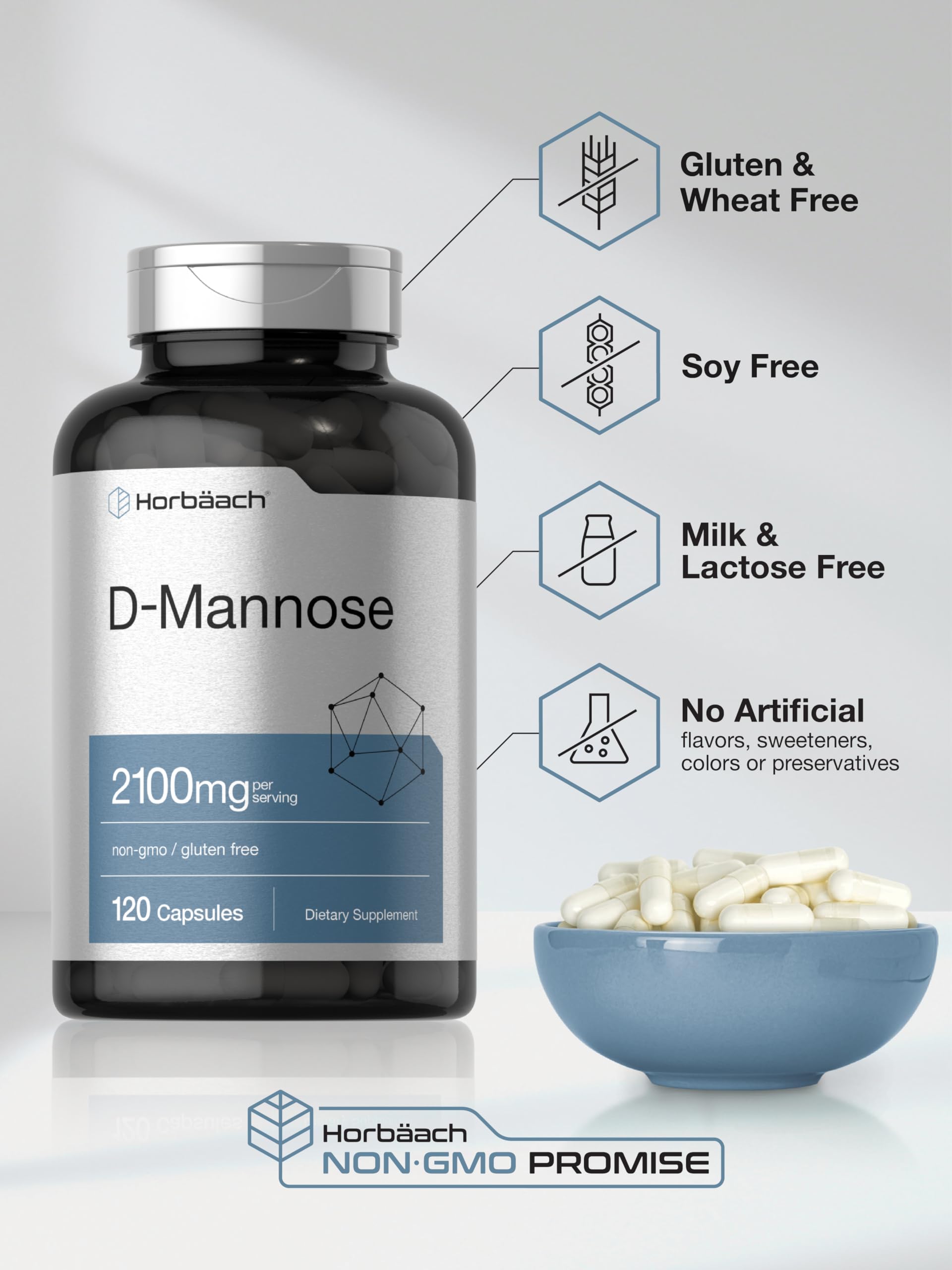 Horbäach D-Mannose Supplement 2100mg | 120 Capsules | Pills for Women and Men | Non-GMO & Gluten Free - Image 5
