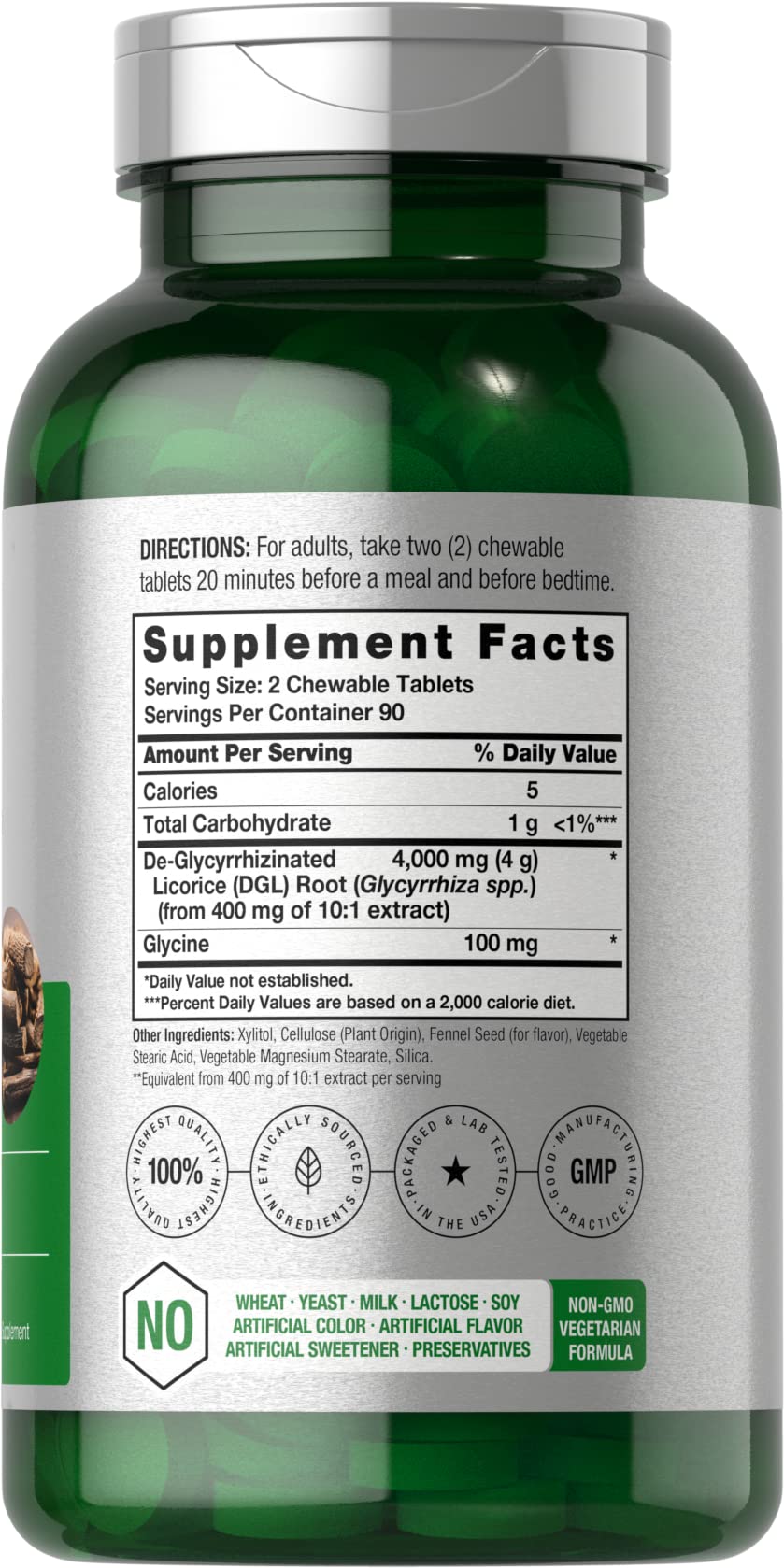 Horbäach DGL Licorice Chewable Tablets | 180 Count | Vegetarian and Non-GMO | Deglycyrrhizinated Licorice Root Extract - Image 2