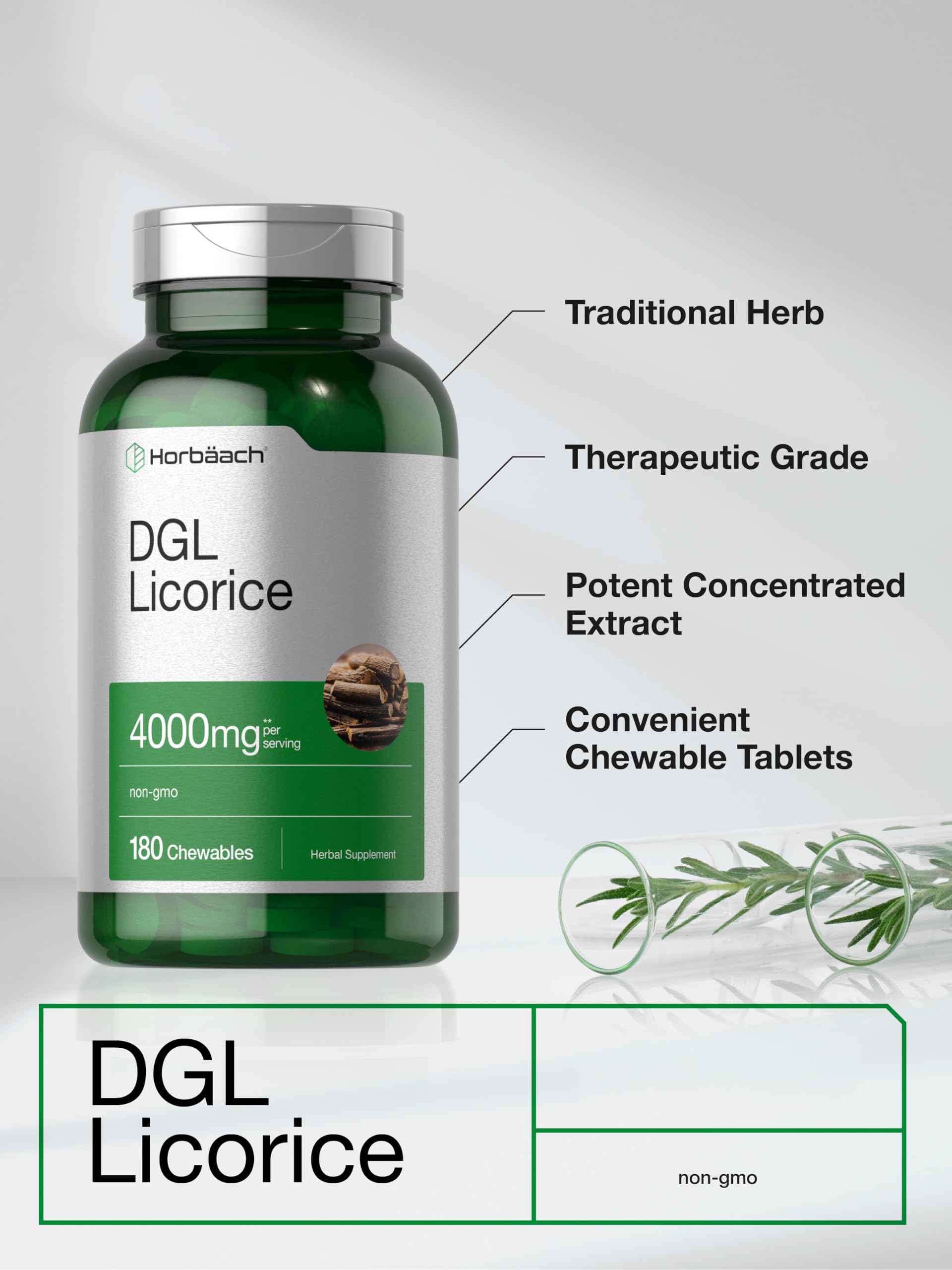 Horbäach DGL Licorice Chewable Tablets | 180 Count | Vegetarian and Non-GMO | Deglycyrrhizinated Licorice Root Extract - Image 3