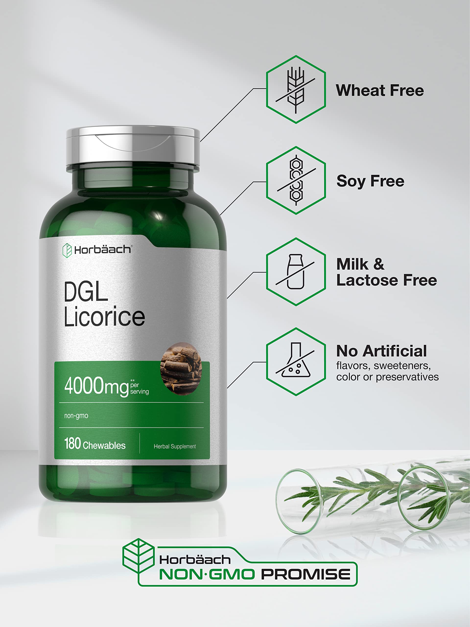Horbäach DGL Licorice Chewable Tablets | 180 Count | Vegetarian and Non-GMO | Deglycyrrhizinated Licorice Root Extract - Image 4
