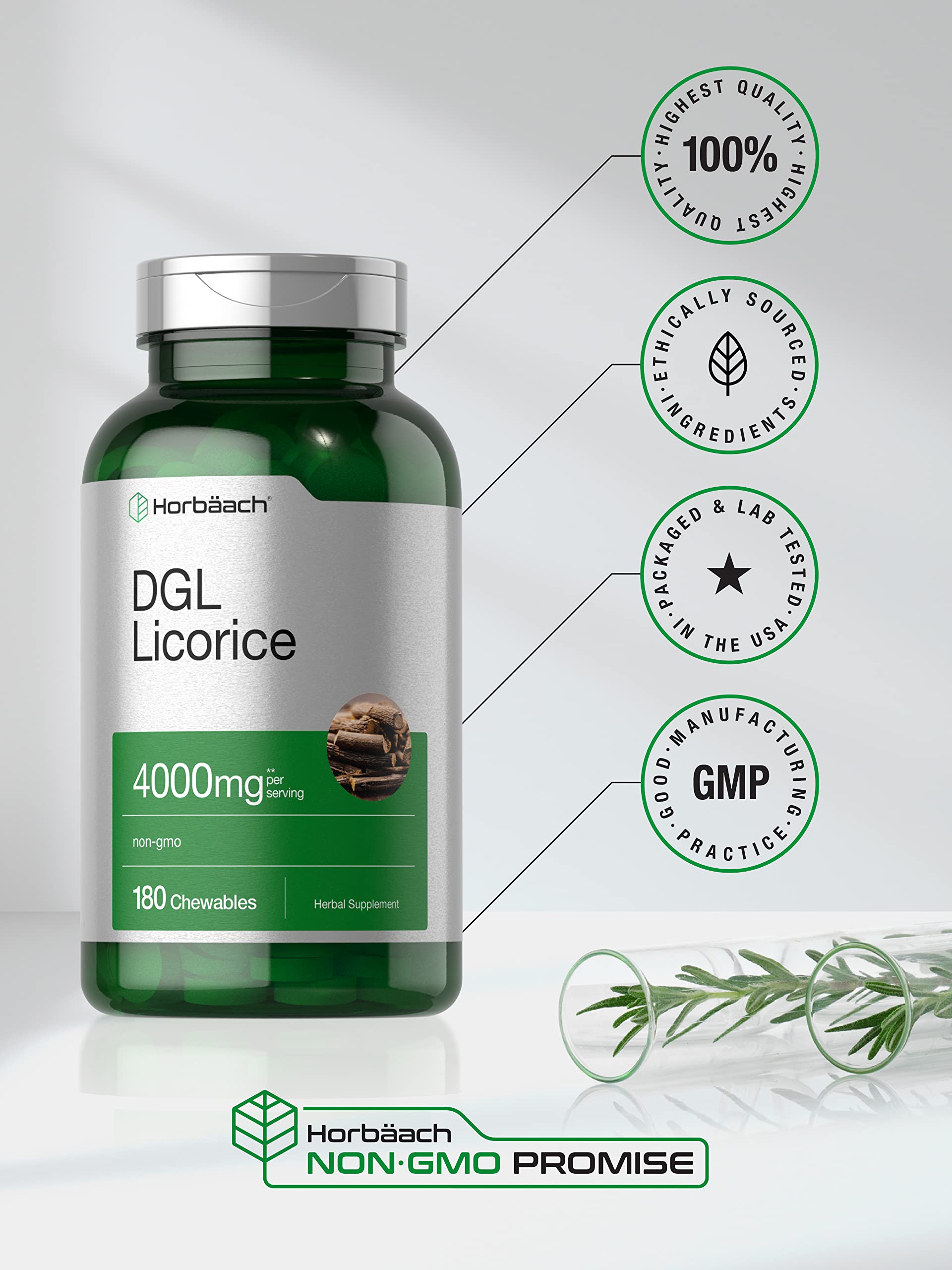 Horbäach DGL Licorice Chewable Tablets | 180 Count | Vegetarian and Non-GMO | Deglycyrrhizinated Licorice Root Extract - Image 5