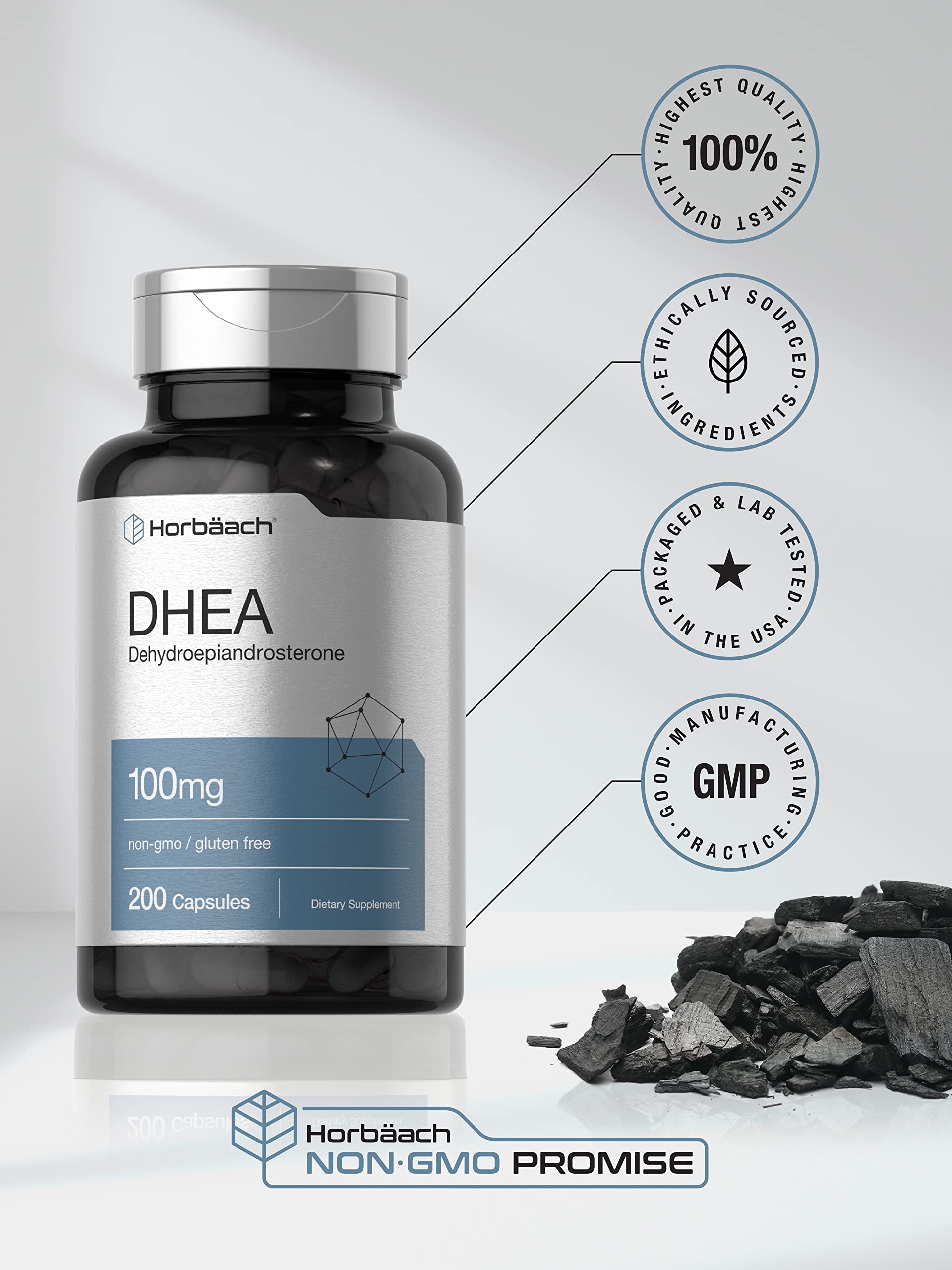 Horbäach DHEA 100mg | 200 Capsules | Supplement for Men and Women | Non-GMO, Gluten Free - Image 5