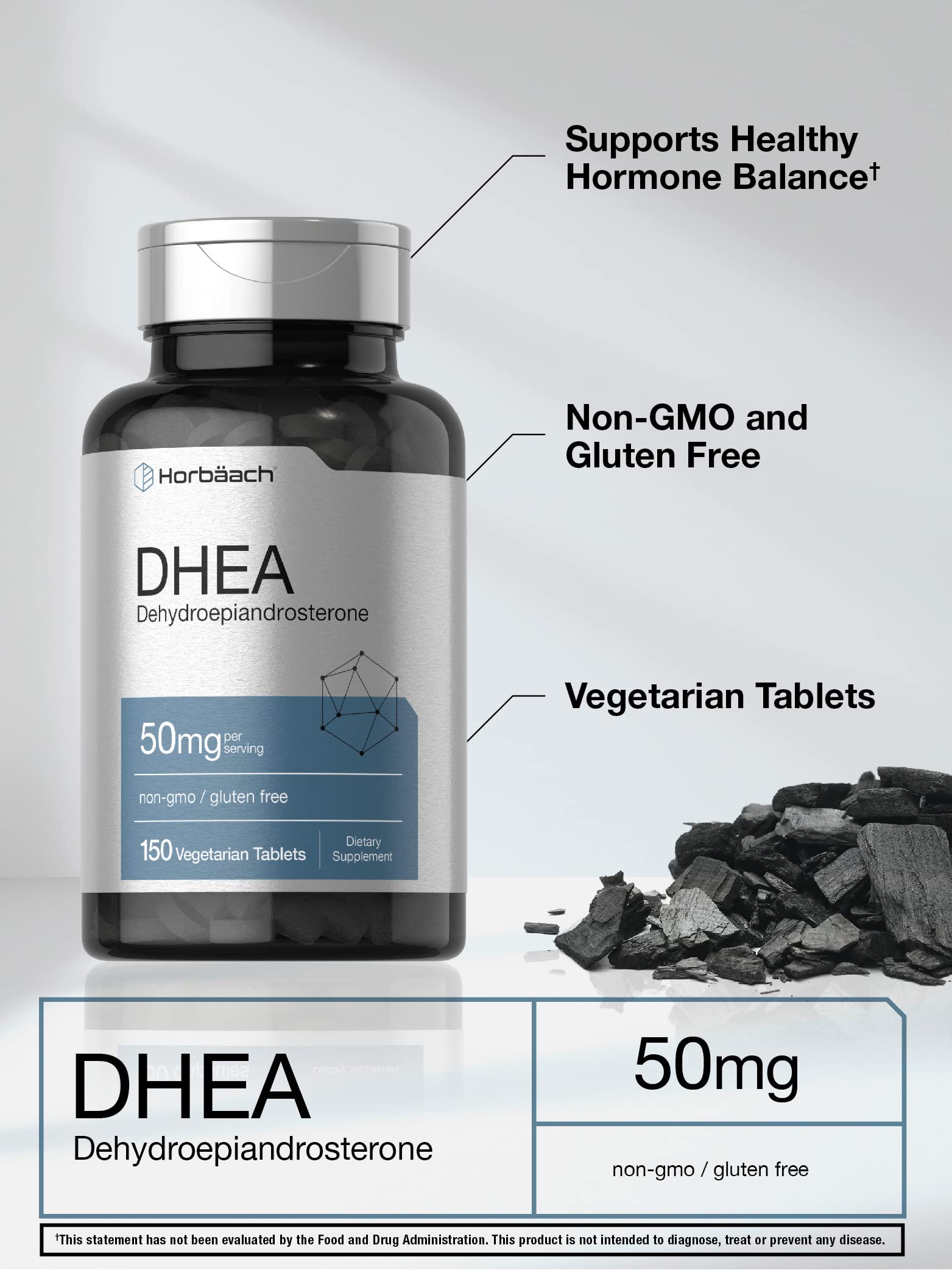 Horbäach DHEA 50mg | 150 Tablets | Non-GMO, Gluten Free Supplement - Image 3