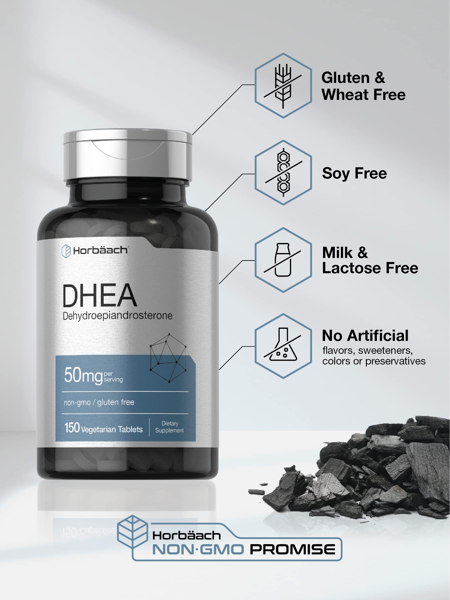 Horbäach DHEA 50mg | 150 Tablets | Non-GMO, Gluten Free Supplement - Image 4