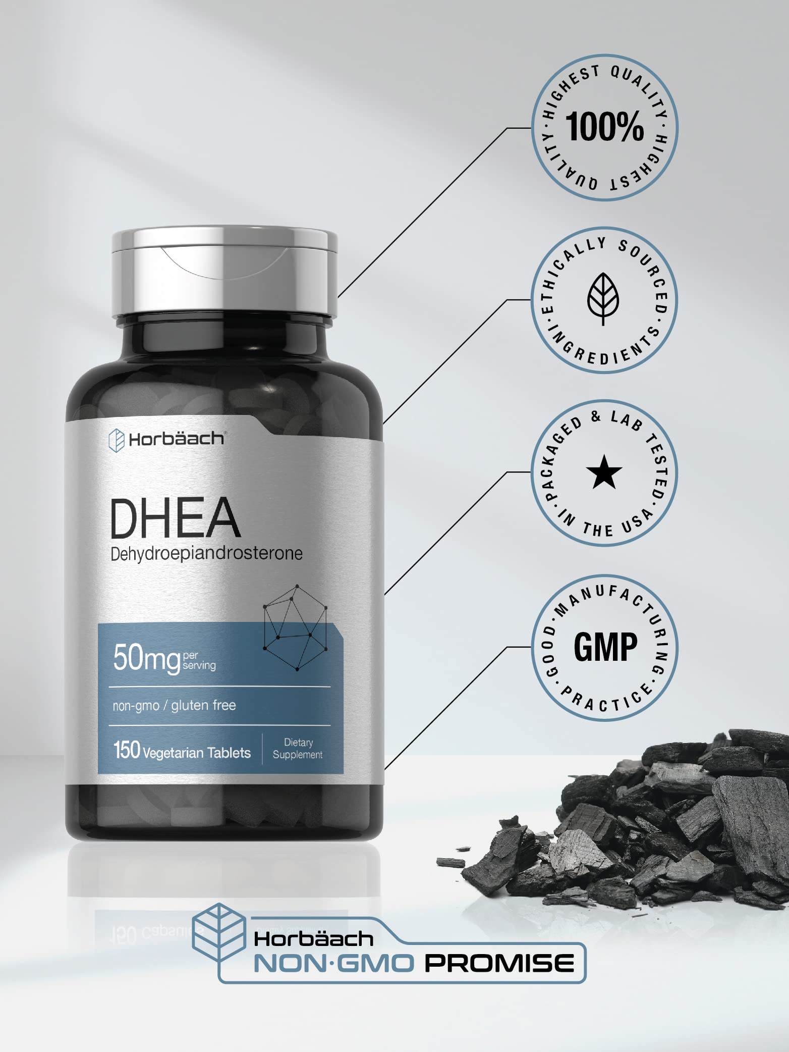 Horbäach DHEA 50mg | 150 Tablets | Non-GMO, Gluten Free Supplement - Image 5