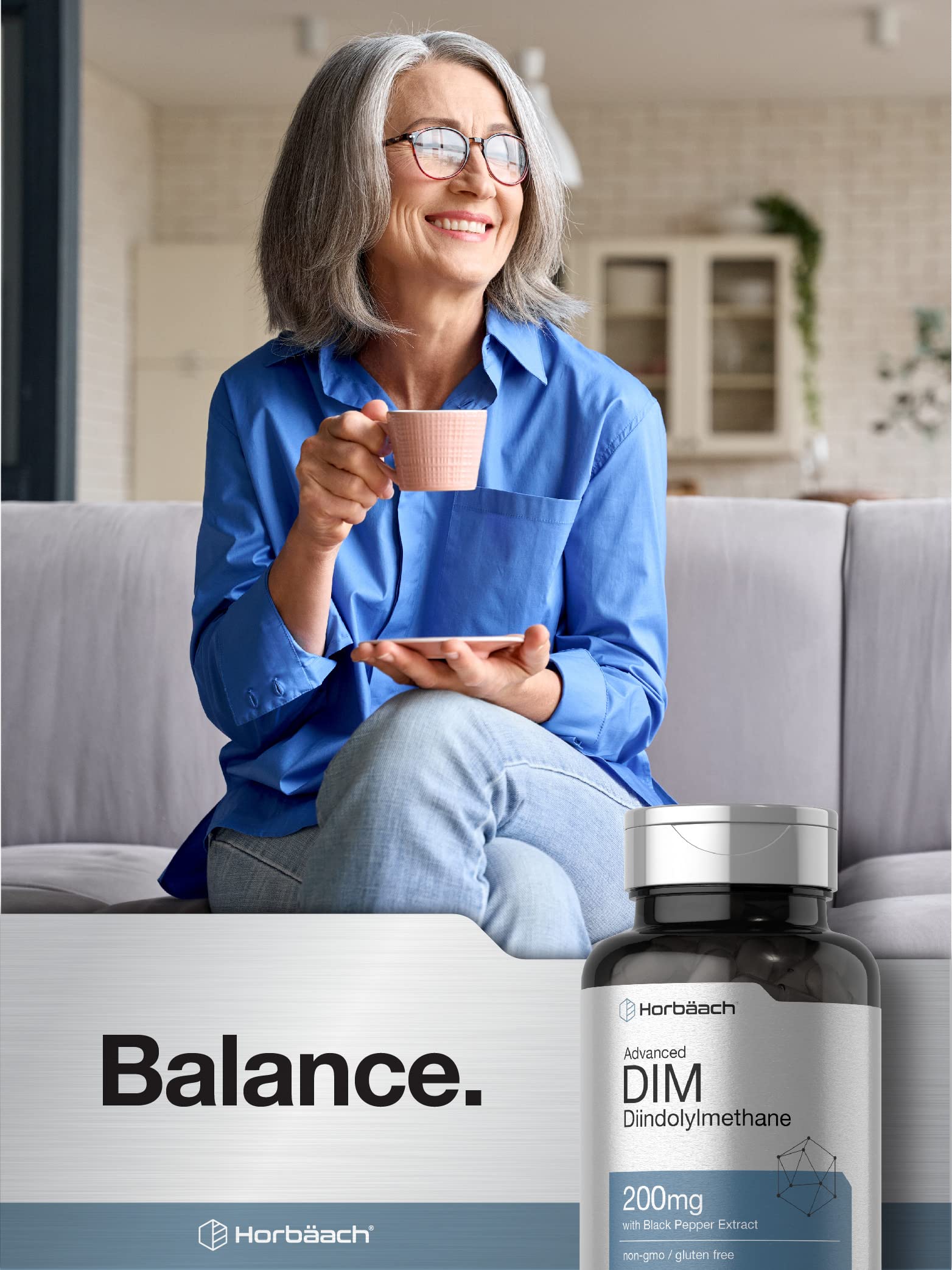Horbäach DIM Supplement | 200mg | 200 Capsules | Diindolylmethane with Black Pepper Extract | Non-GMO, Gluten Free Formula - Image 6
