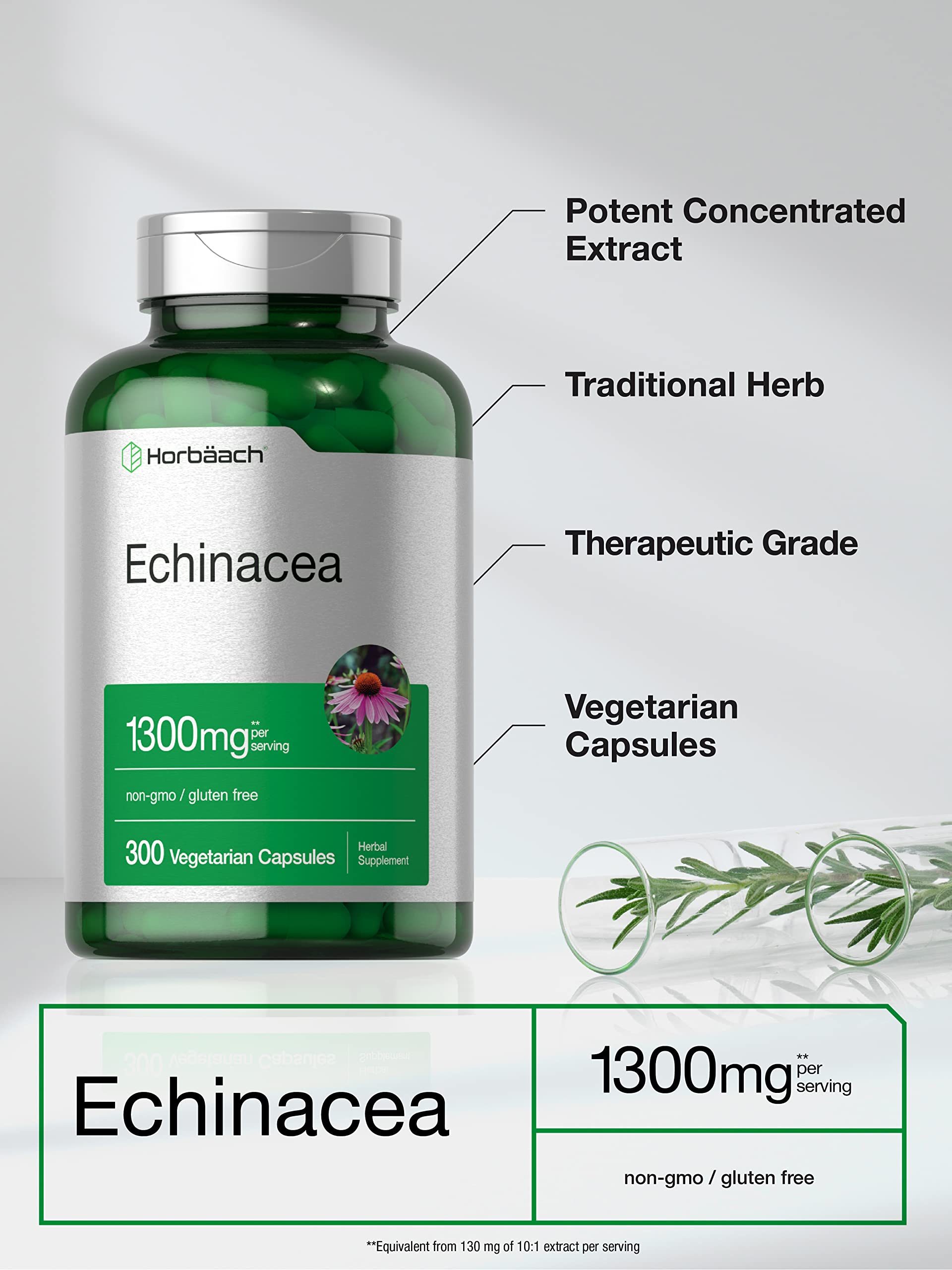 Horbäach Echinacea Extract Capsules | 300 Count | Vegan, Non-GMO, Gluten Free Supplement - Image 3