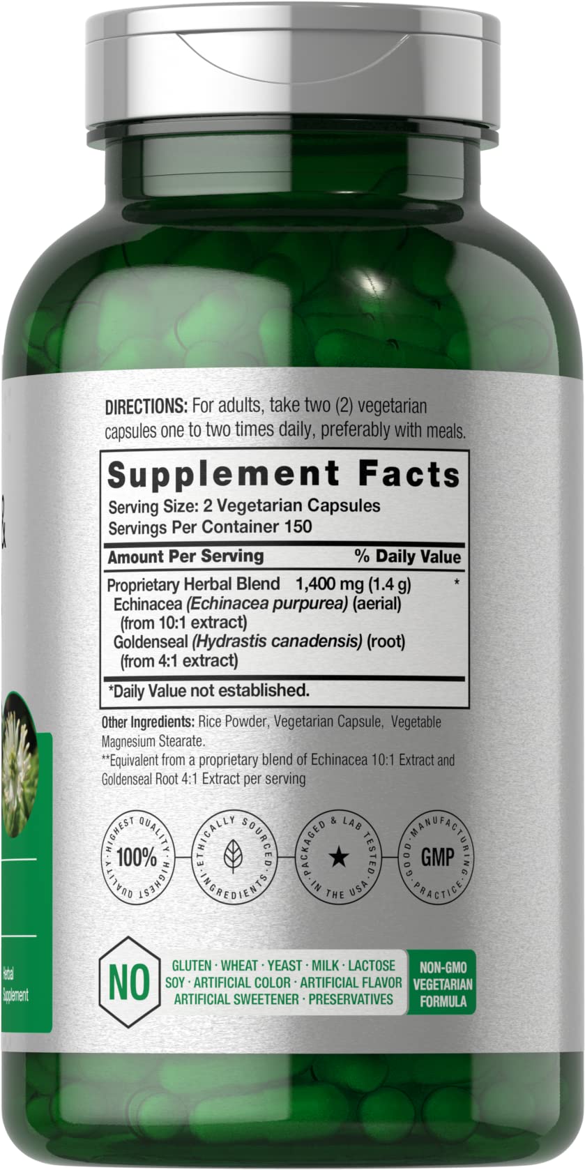 Horbäach Echinacea Goldenseal Capsules | 300 Count | Vegetarian, Non-GMO, Gluten Free Extract Supplement - Image 2