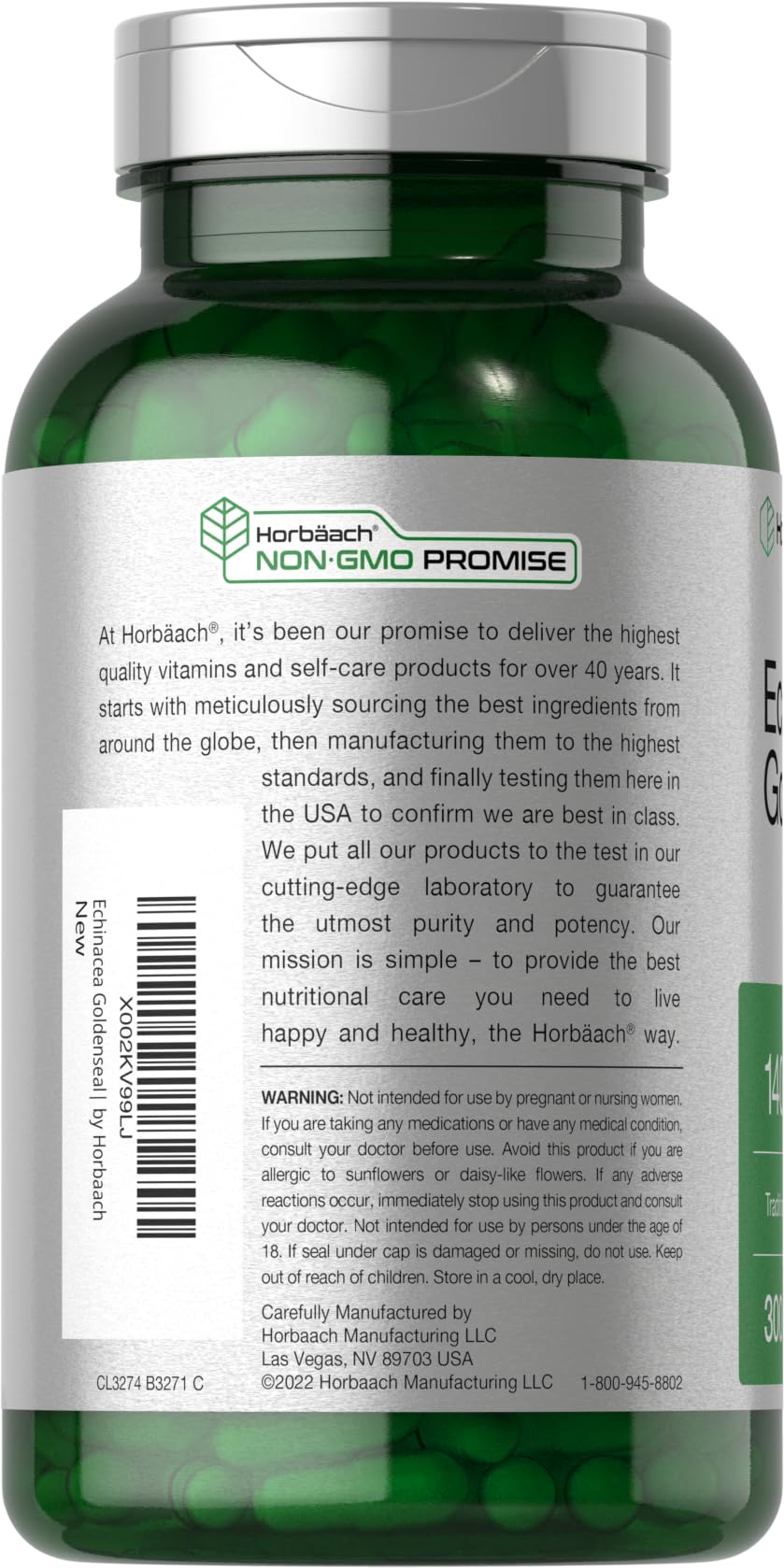 Horbäach Echinacea Goldenseal Capsules | 300 Count | Vegetarian, Non-GMO, Gluten Free Extract Supplement - Image 3