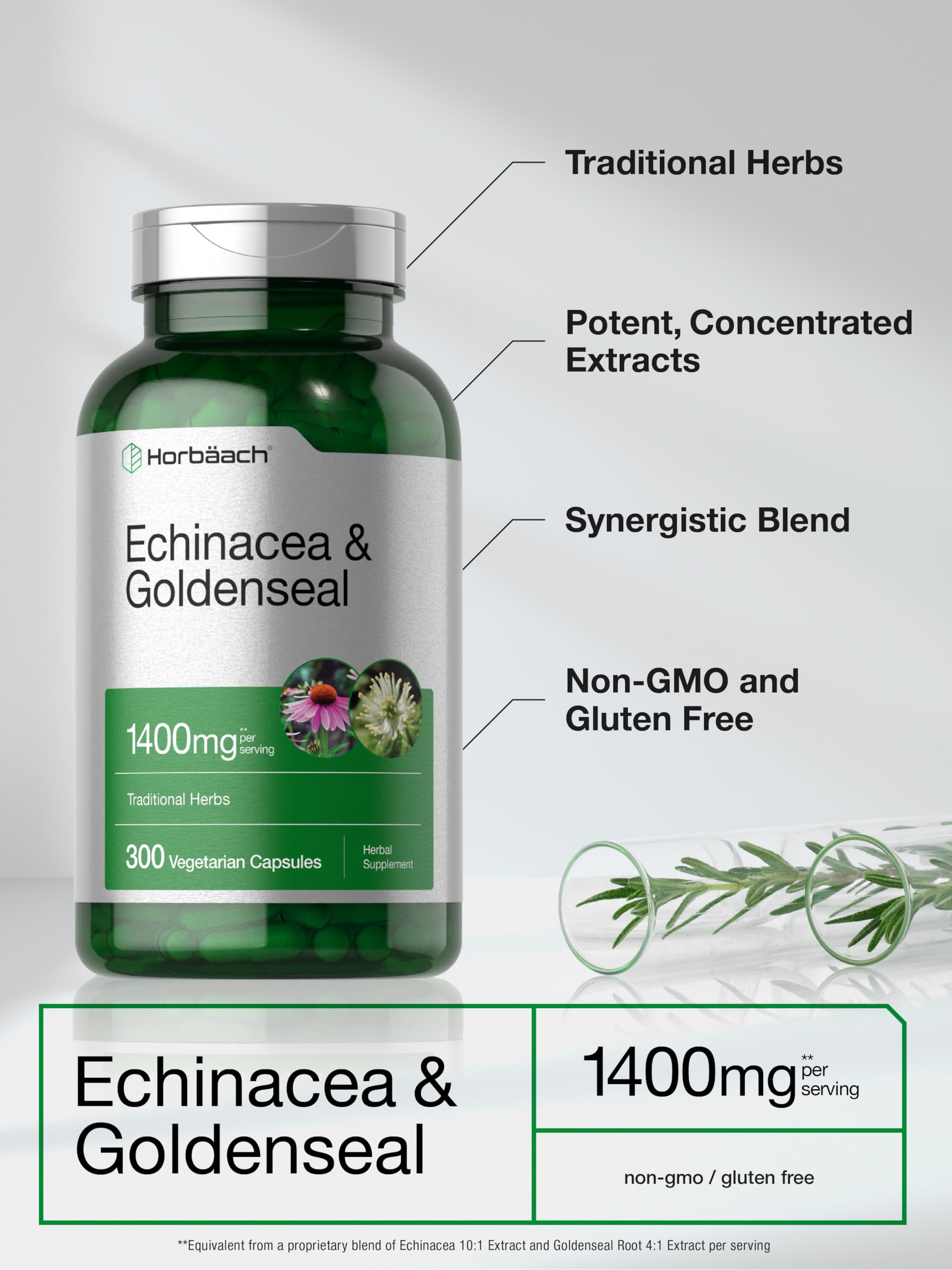 Horbäach Echinacea Goldenseal Capsules | 300 Count | Vegetarian, Non-GMO, Gluten Free Extract Supplement - Image 4