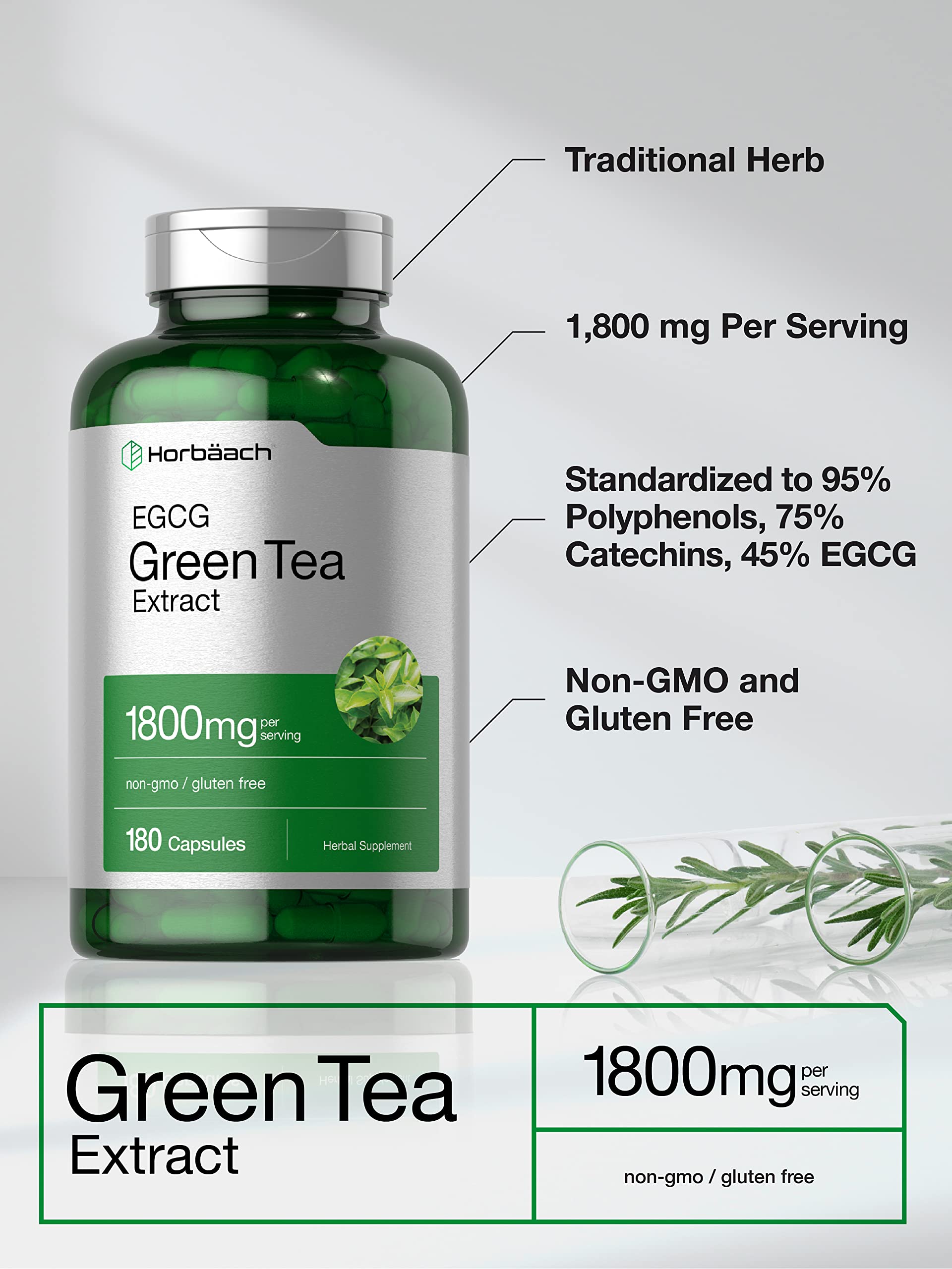 Horbäach EGCG Green Tea Extract Pills | 180 Capsules | Max Potency | Non-GMO & Gluten Free Supplement - Image 3