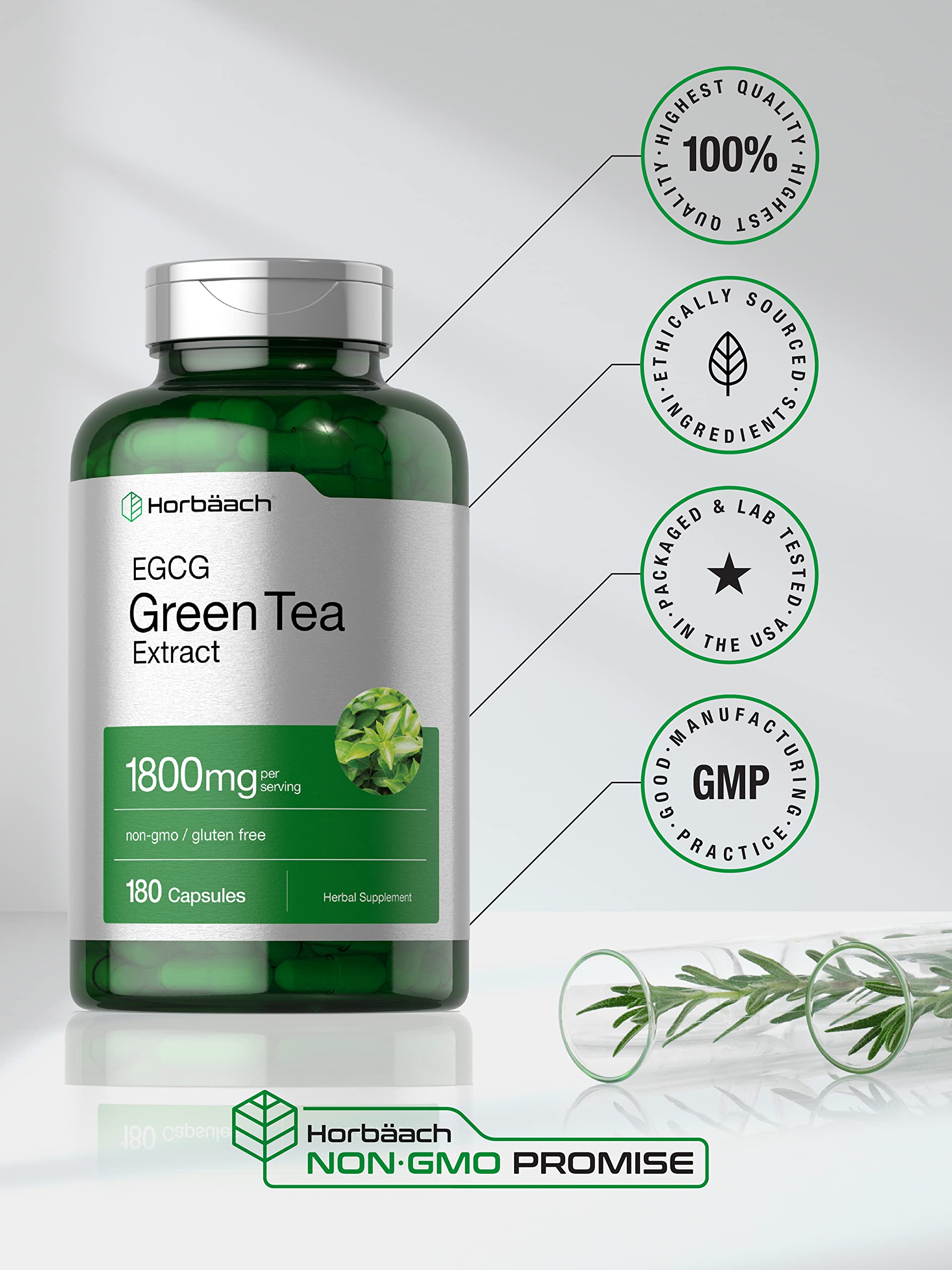 Horbäach EGCG Green Tea Extract Pills | 180 Capsules | Max Potency | Non-GMO & Gluten Free Supplement - Image 5