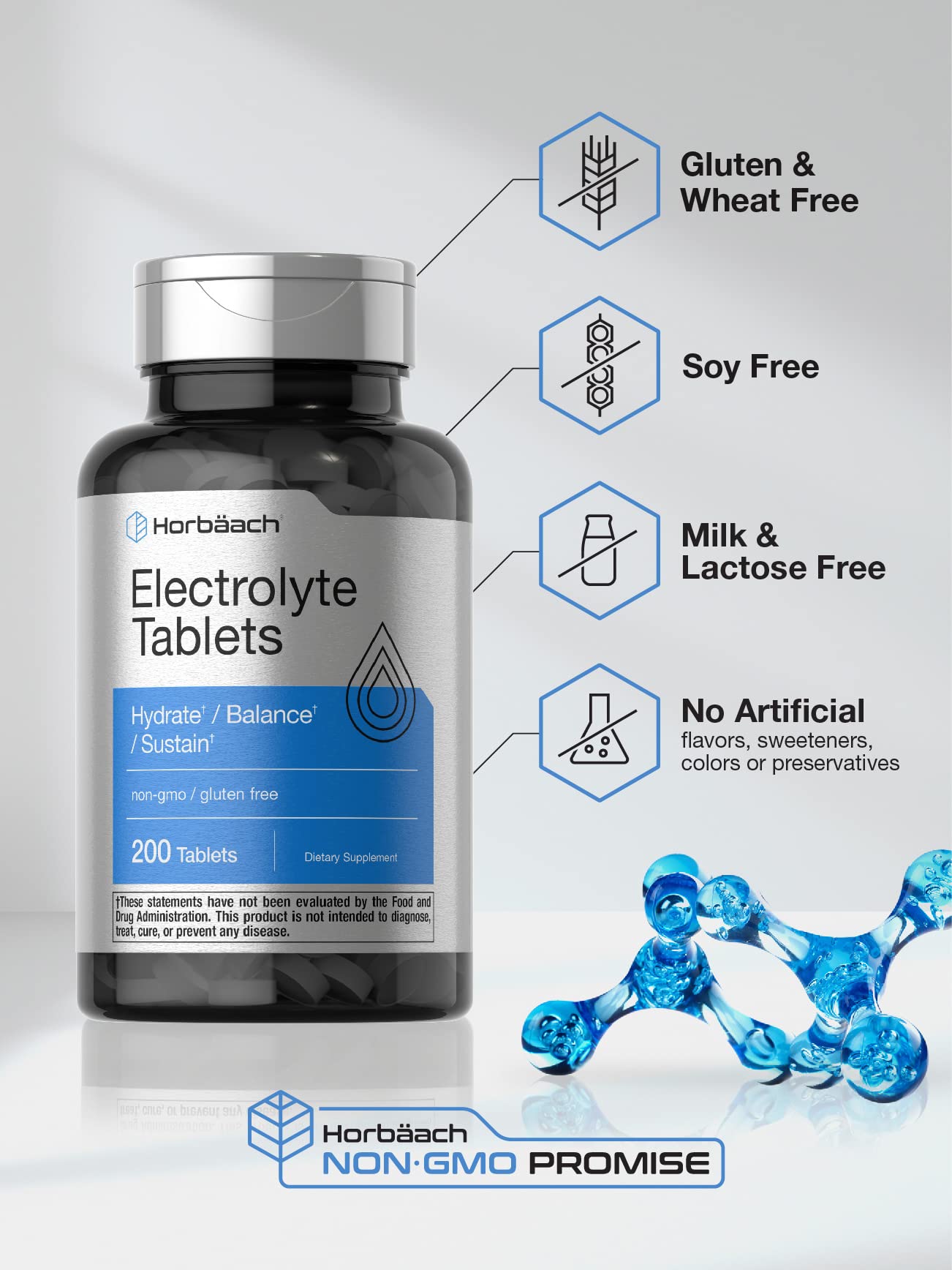Horbäach Electrolyte Tablets | 200 Count | Vegetarian | Keto-Friendly | Non-GMO, and Gluten Free Hydration Supplement - Image 4