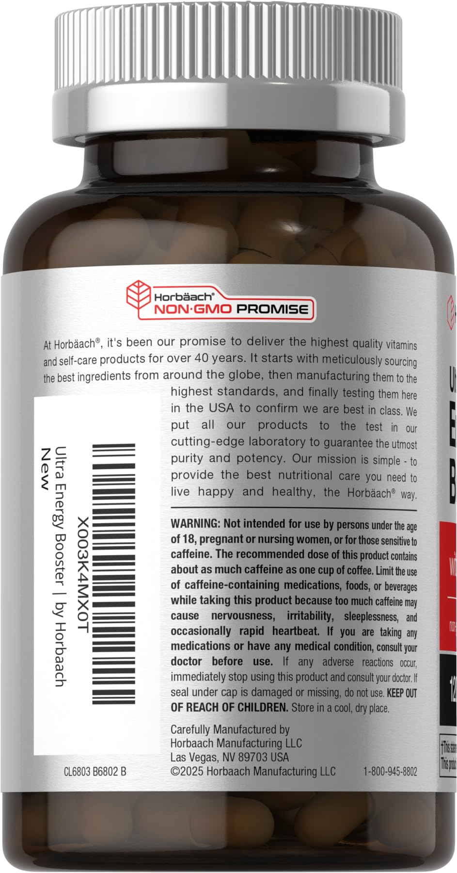 Horbäach Energy Supplement | 120 Capsules | with Caffeine, Ginseng & Vitamin B12 | Daily Energy Booster Pills | Non-GMO, Gluten Free - Image 3