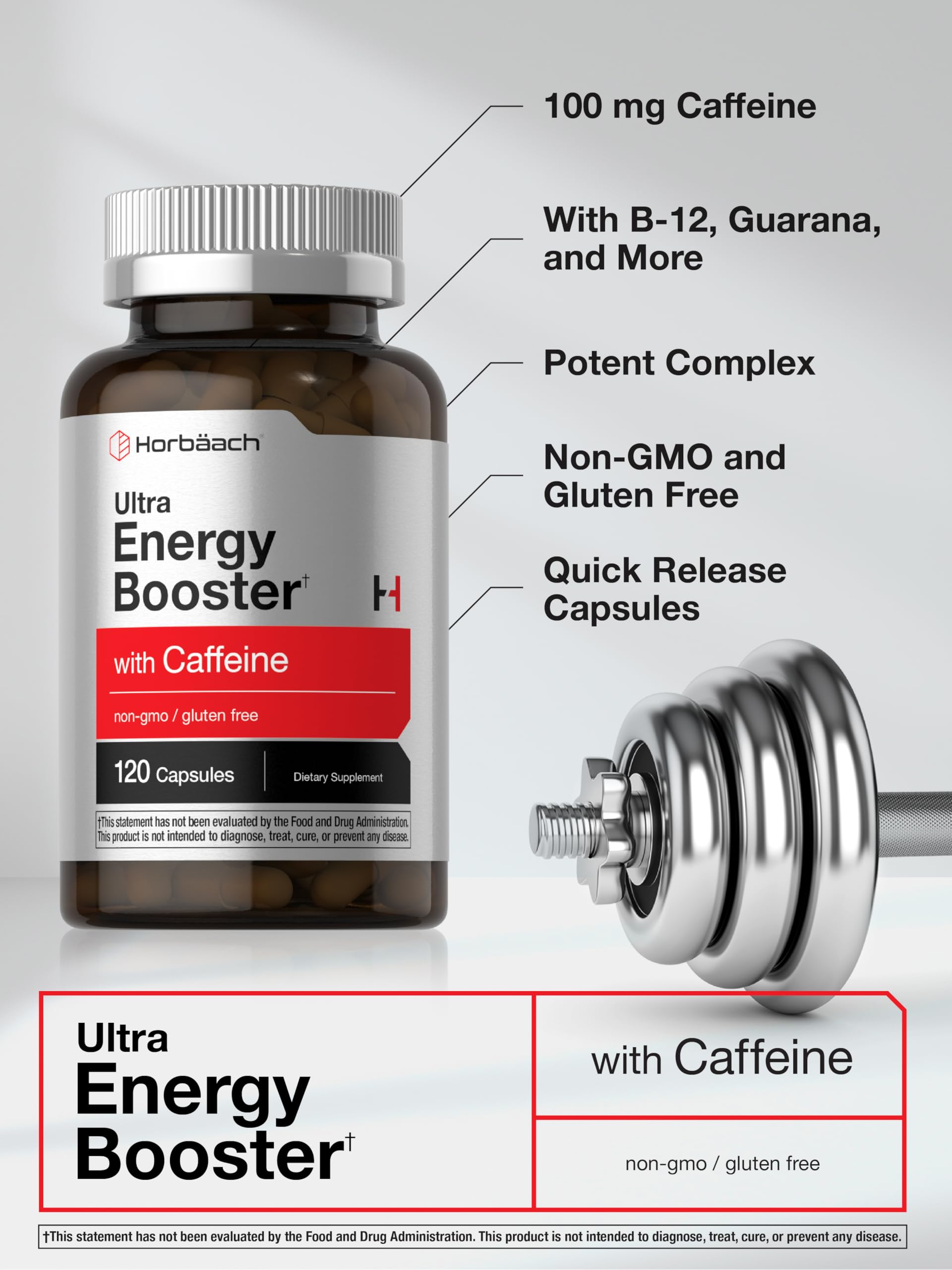 Horbäach Energy Supplement | 120 Capsules | with Caffeine, Ginseng & Vitamin B12 | Daily Energy Booster Pills | Non-GMO, Gluten Free - Image 4