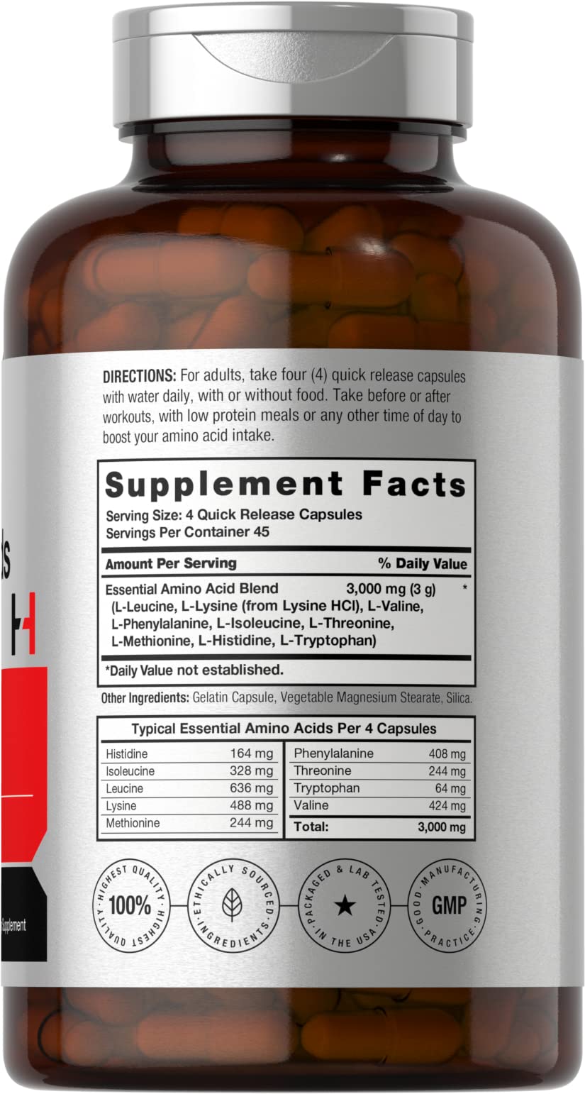 Horbäach Essential Amino Acids Supplement | 180 EAA Capsules | Optimum Ratio with BCAAs | Non-GMO & Gluten Free - Image 2