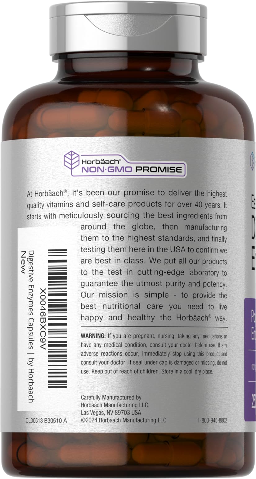 Horbäach Essential Digestive Enzymes | 250 Capsules | Powerful Enzyme Blend for Men & Women | Non-GMO & Gluten Free Supplement - Image 3