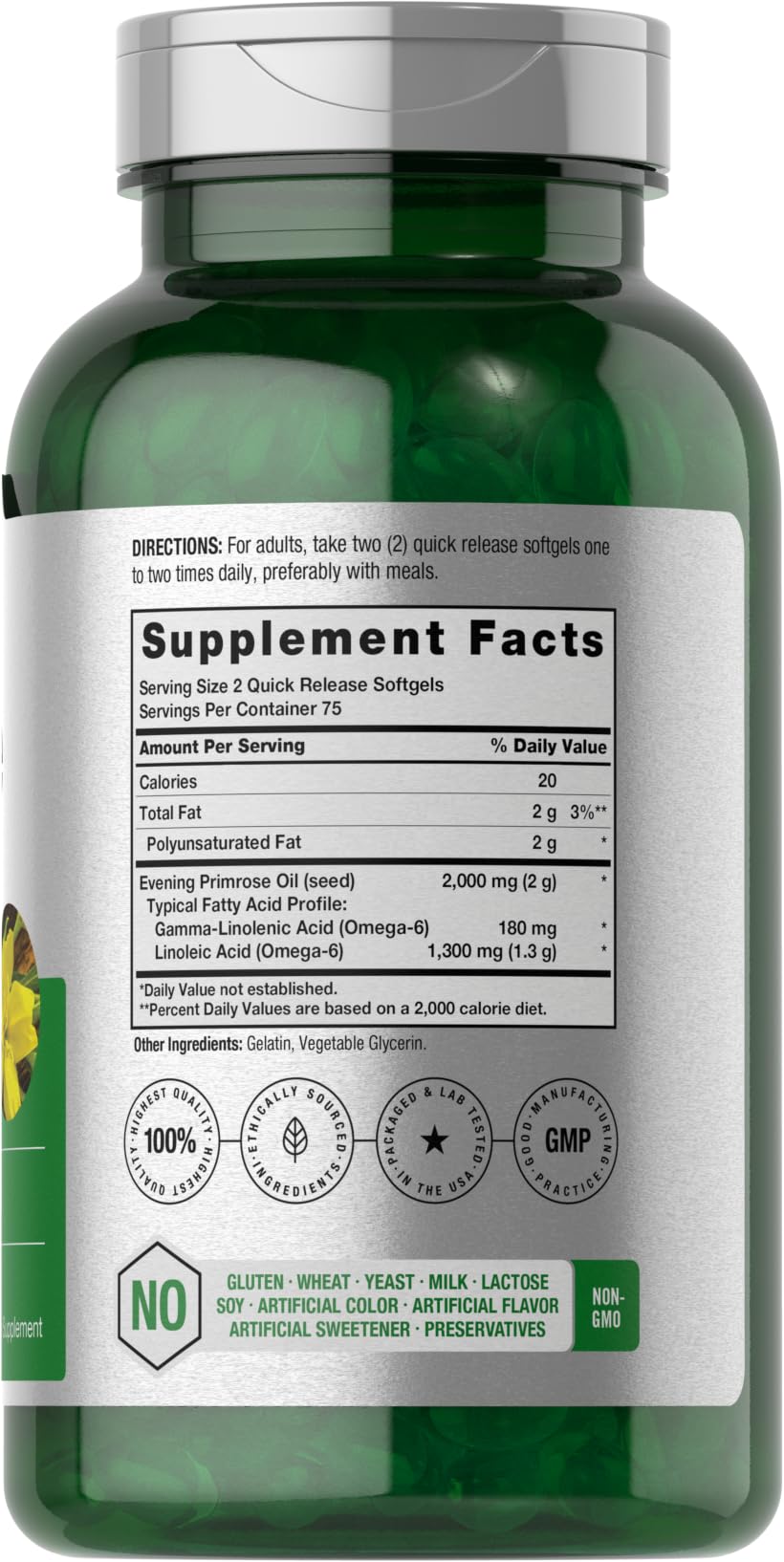 Horbäach Evening Primrose Oil Softgels | 2000 mg | 150 Pills | Cold Pressed, Hexane Free Supplement with GLA | Non-GMO, Gluten Free - Image 2