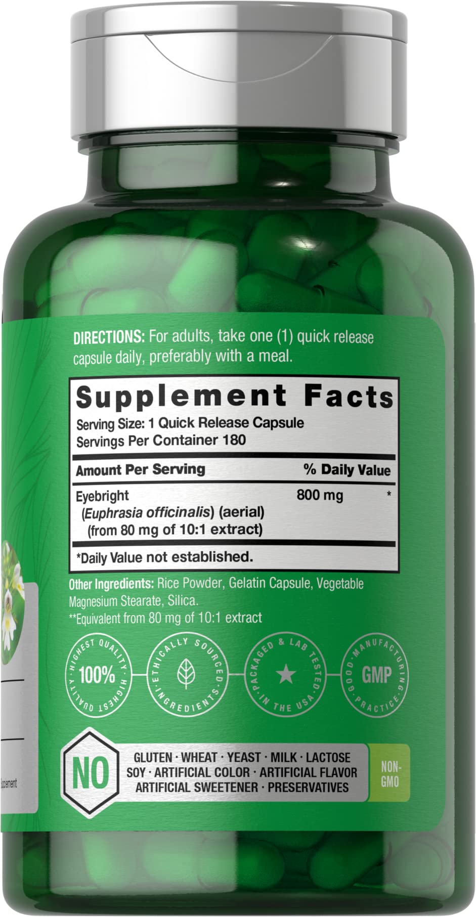 Horbäach Eyebright Herbal Supplement | 180 Capsules | Non-GMO, Gluten Free - Image 2