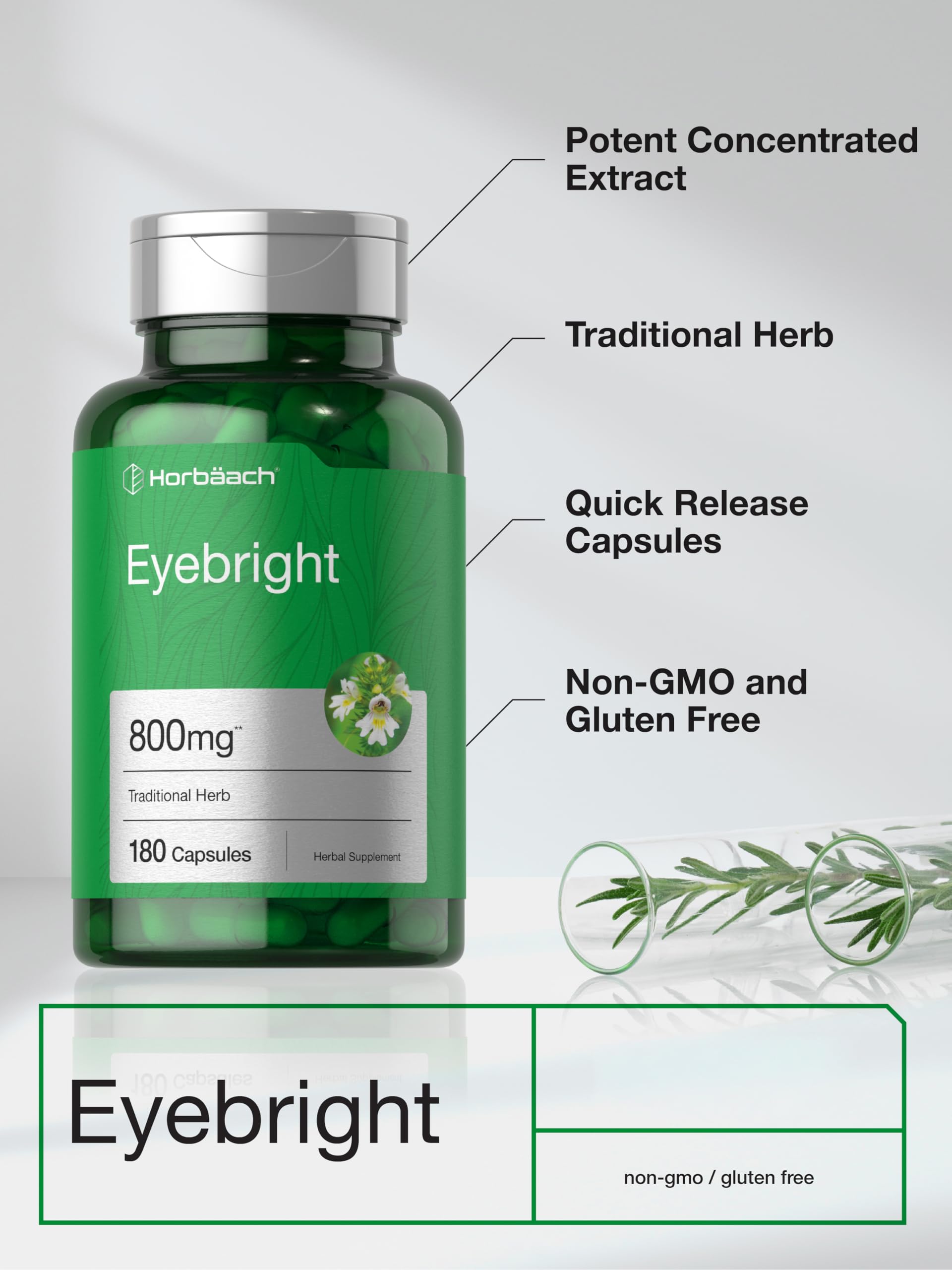 Horbäach Eyebright Herbal Supplement | 180 Capsules | Non-GMO, Gluten Free - Image 3