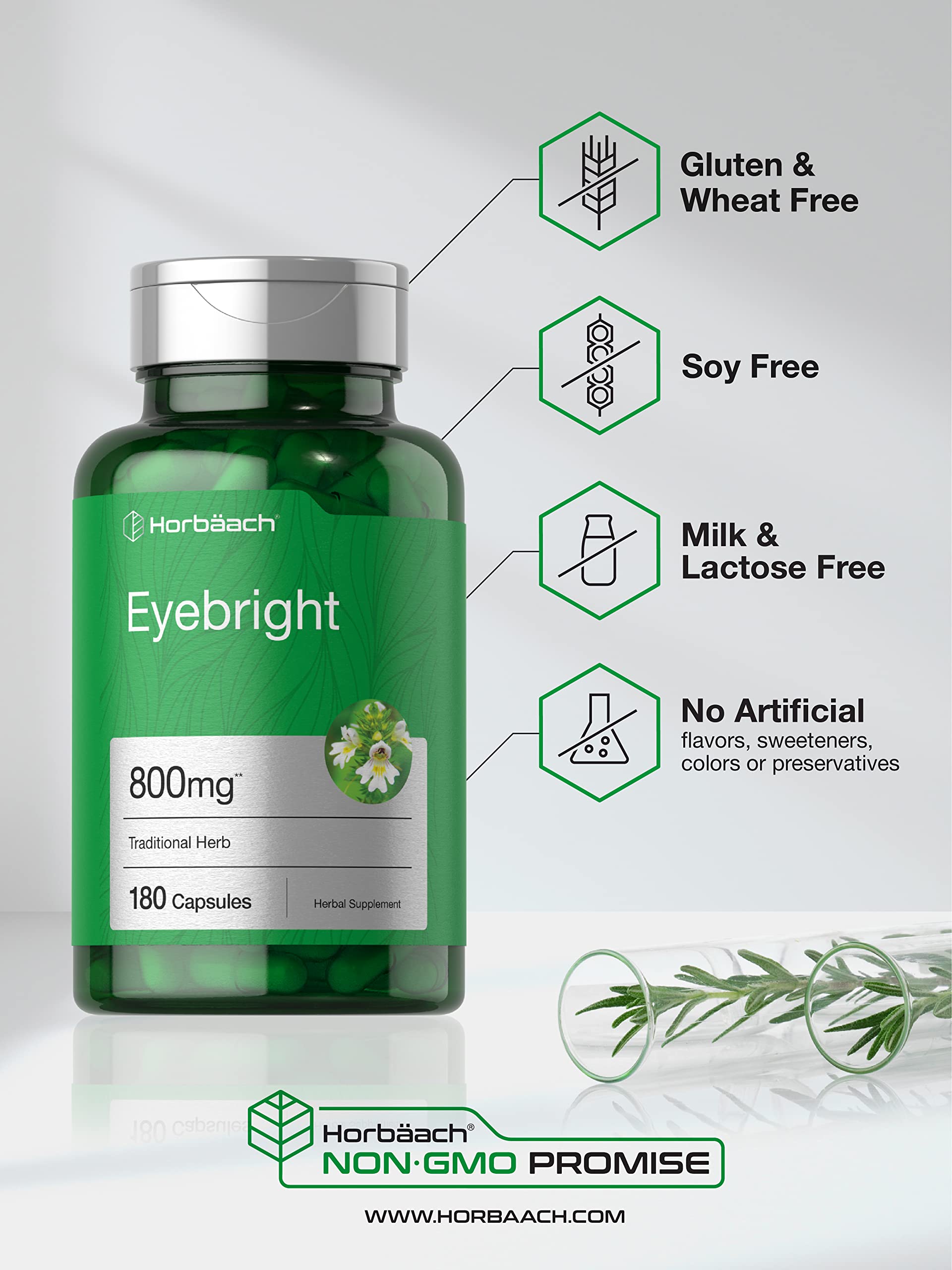 Horbäach Eyebright Herbal Supplement | 180 Capsules | Non-GMO, Gluten Free - Image 4