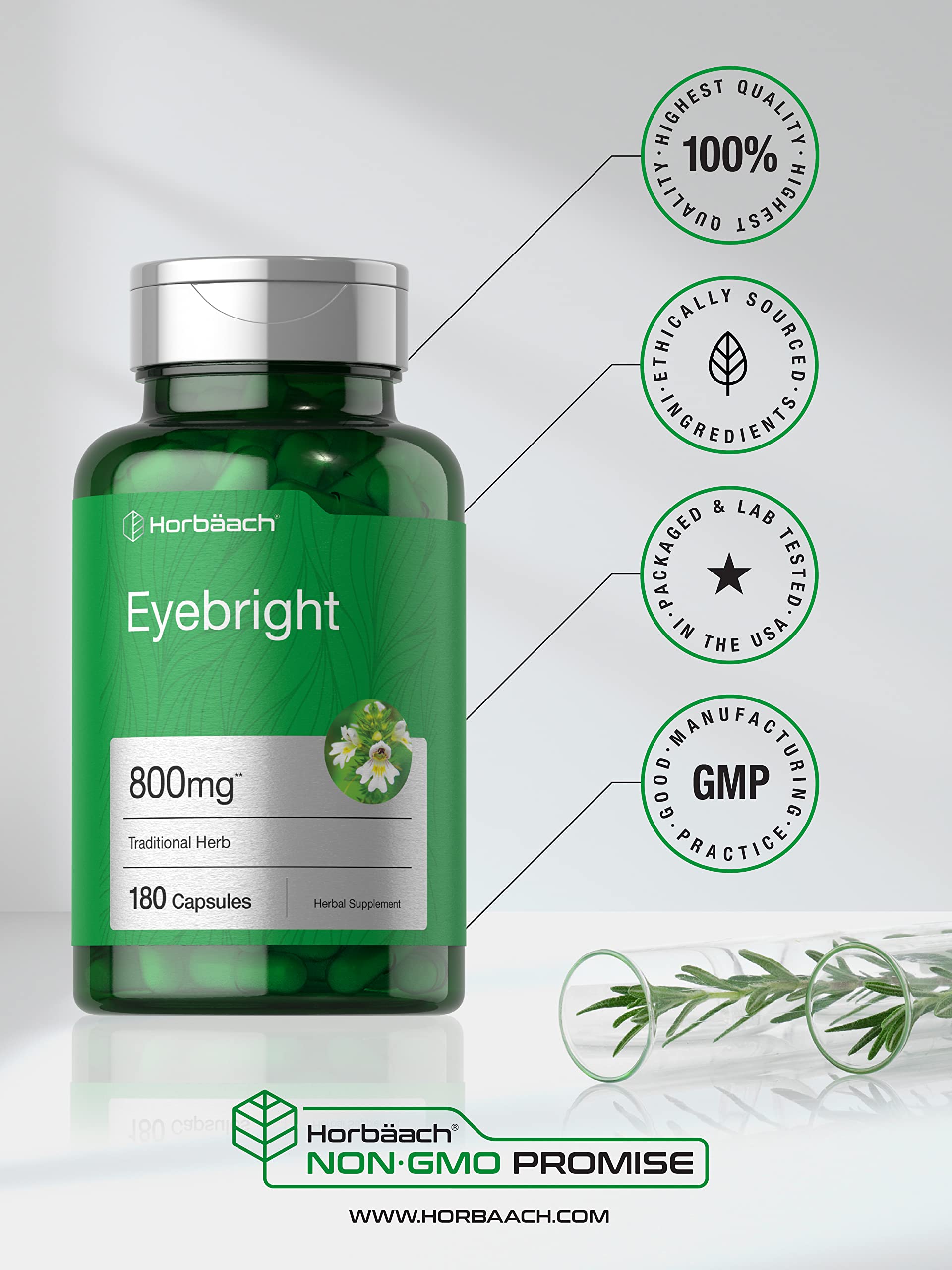 Horbäach Eyebright Herbal Supplement | 180 Capsules | Non-GMO, Gluten Free - Image 5