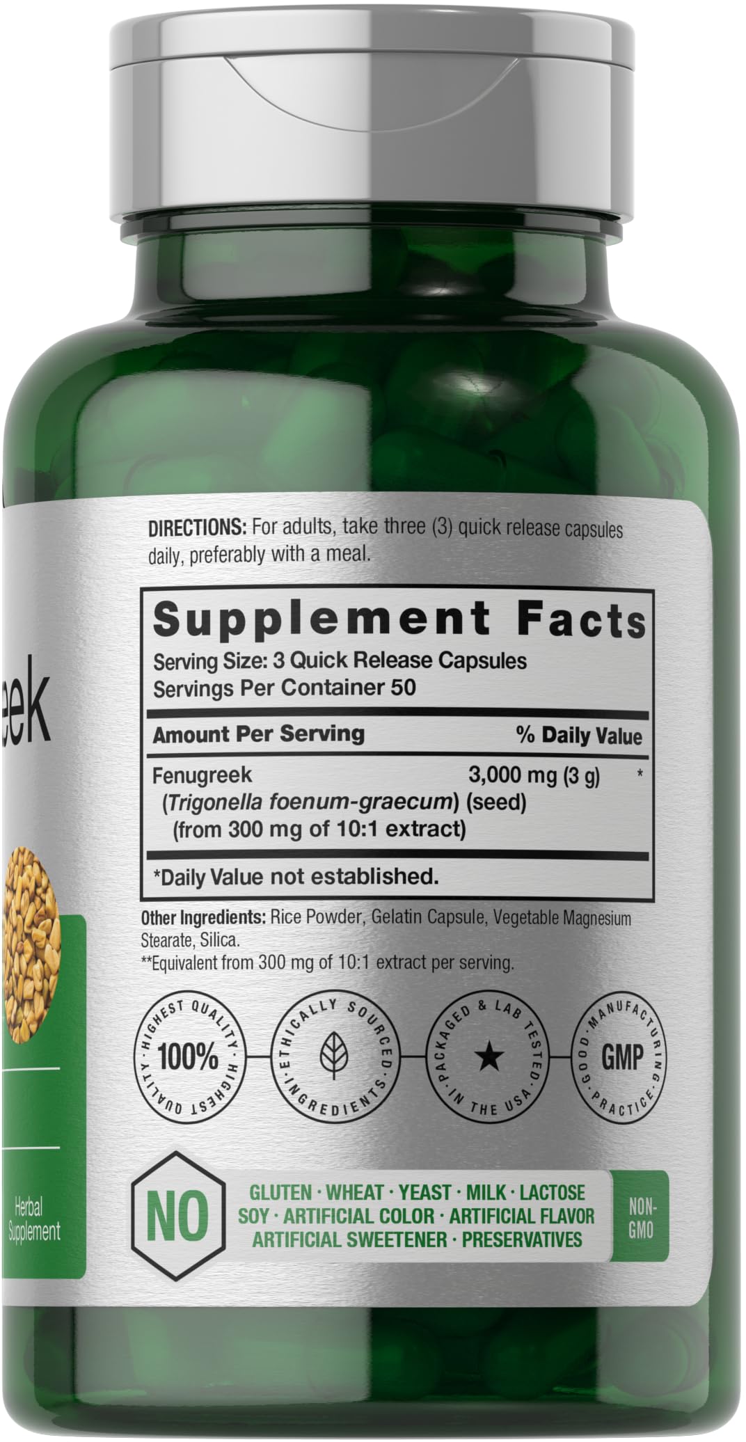 Horbäach Fenugreek Capsules | 150 Count | Non-GMO & Gluten Free Extract | Fenugreek Seeds - Image 2