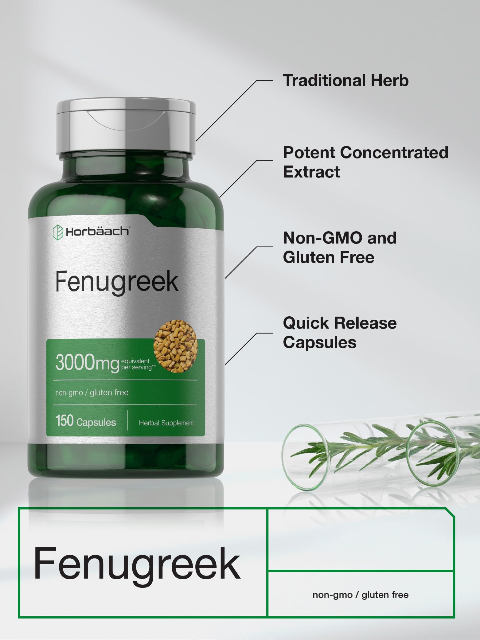 Horbäach Fenugreek Capsules | 150 Count | Non-GMO & Gluten Free Extract | Fenugreek Seeds - Image 3