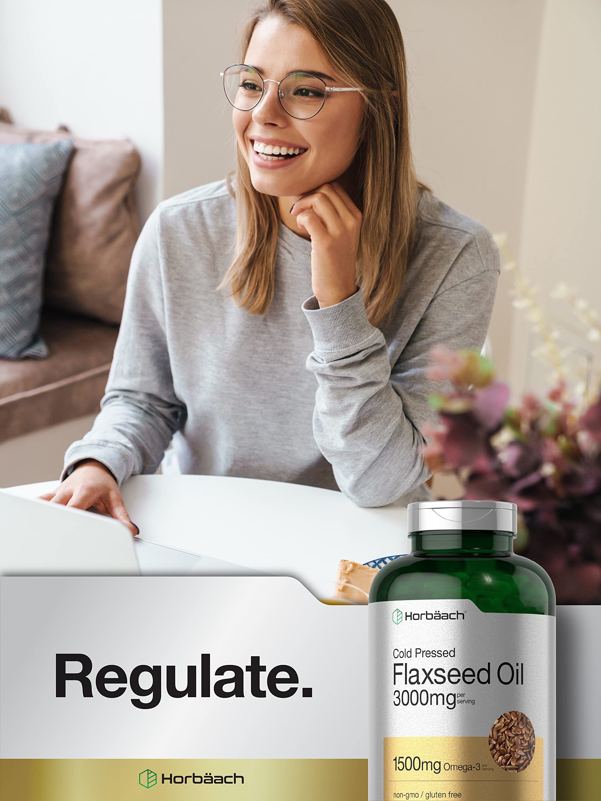 Horbäach Flaxseed Oil Softgel Capsules 3000mg | 300 Count | High Potency | with Omega 3 6 9 | Non-GMO, Gluten Free | Cold Pressed Flax Seed - Image 6