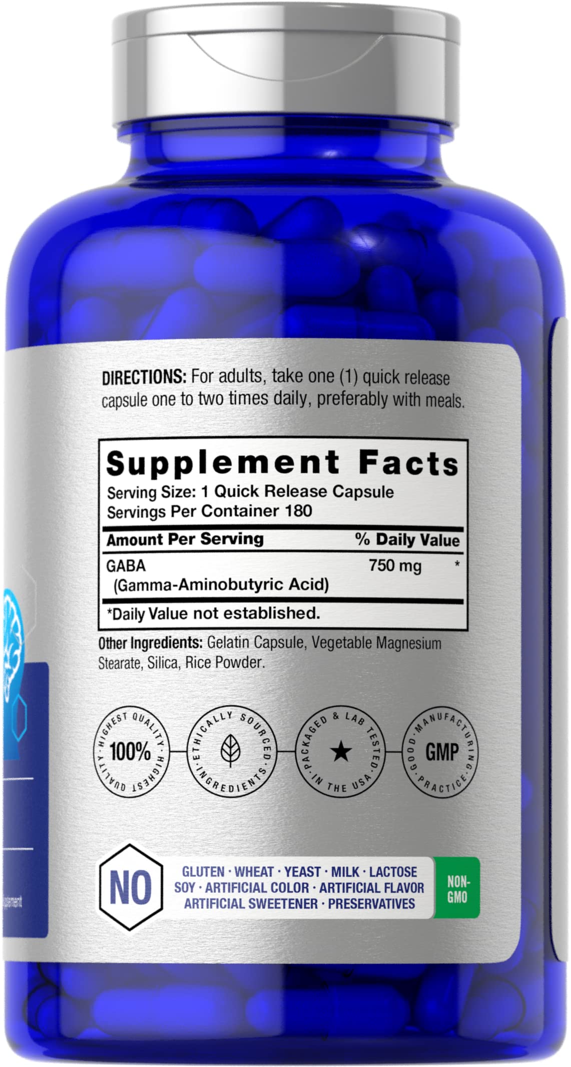 Horbäach GABA 750mg | 180 Powder Capsules | Gamma Aminobutyric Acid Supplement | Non-GMO, Gluten Free - Image 2
