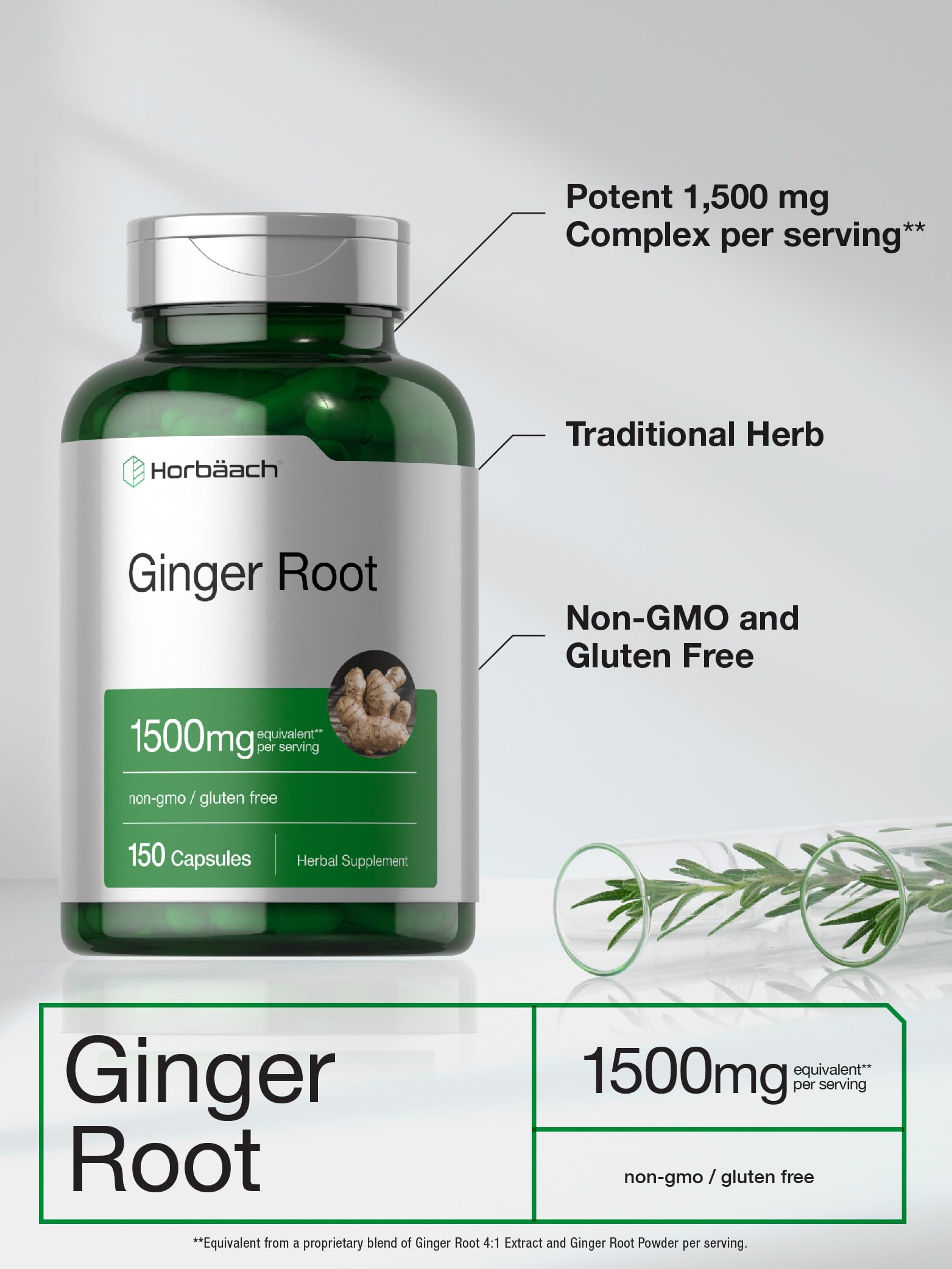 Horbäach Ginger Root Capsules | 150 Pills | Non-GMO, Gluten Free | Ginger Root Extract - Image 4