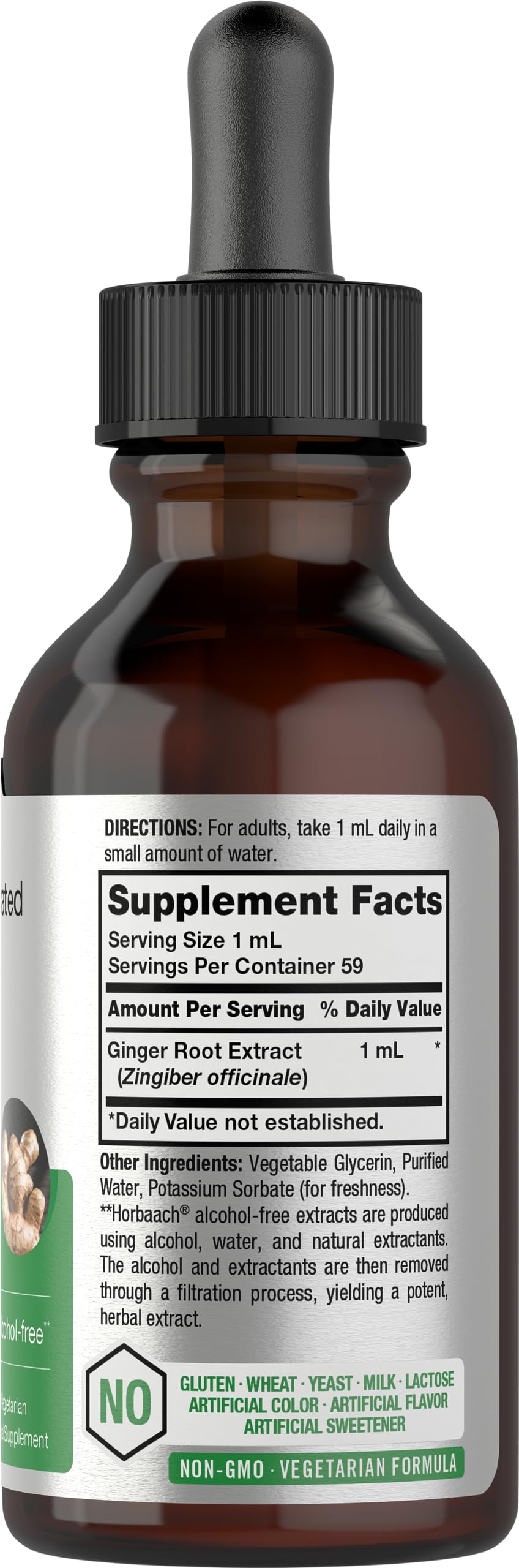 Horbäach Ginger Root Extract Liquid | 2 oz | Alcohol Free Supplement | Super Concentrated | Vegetarian, Non-GMO, Gluten Free - Image 2