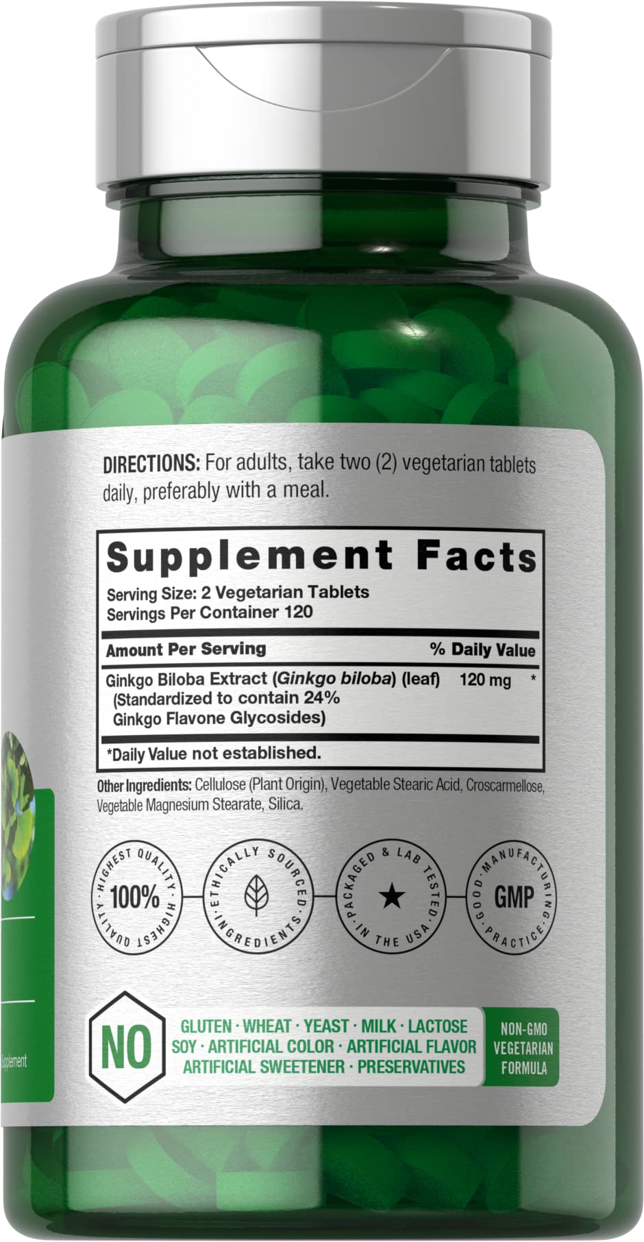 Horbäach Ginkgo Biloba Supplement | 120mg | 240 Tablets | Standardized Herbal Extract | Flavone Glycosides | Vegetarian, Non-GMO, and Gluten Free - Image 2
