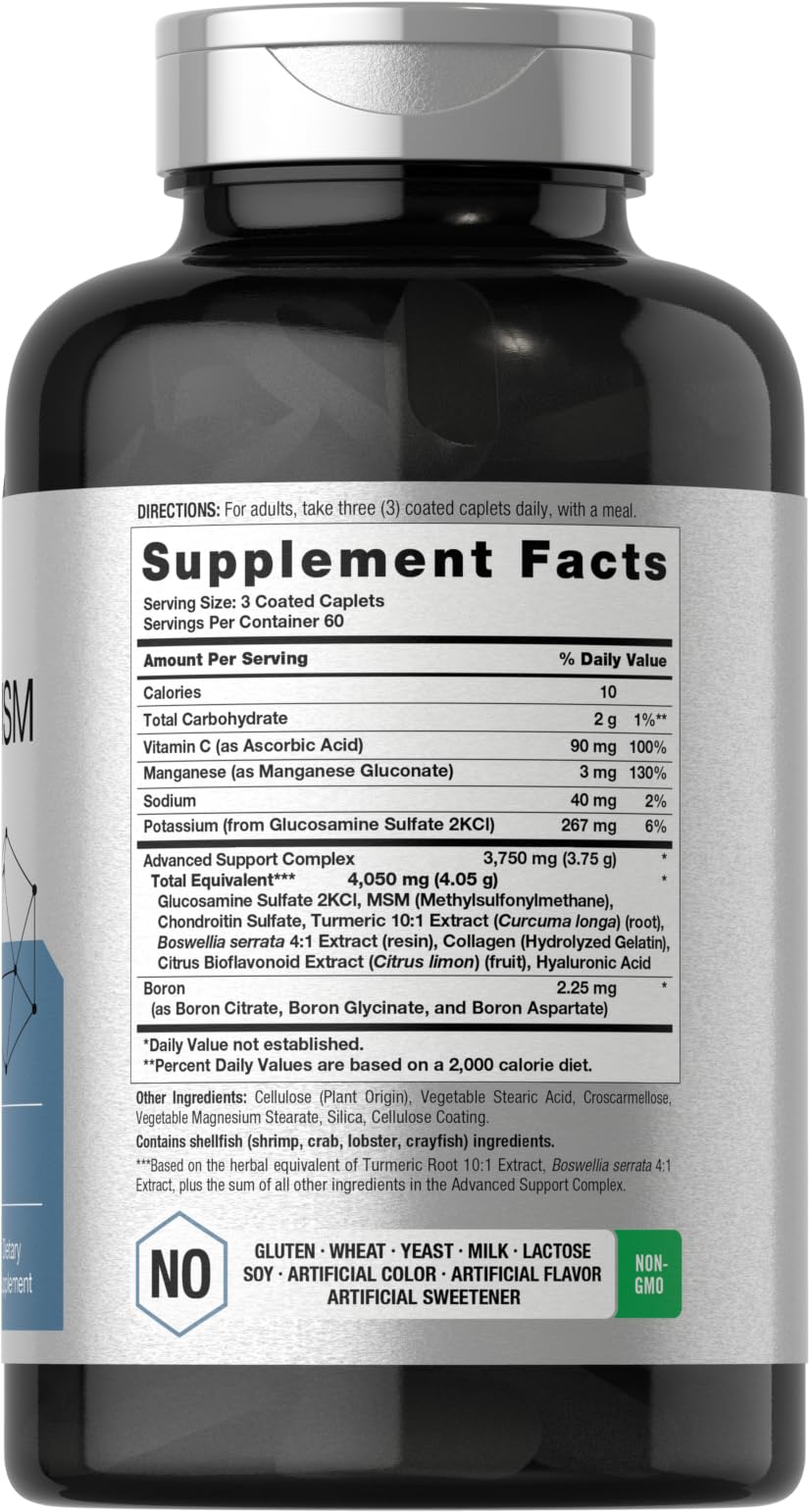 Horbäach Glucosamine Chondroitin MSM | 180 Caplets | with Turmeric | Triple Strength Formula | Non-GMO & Gluten Free Supplement - Image 2