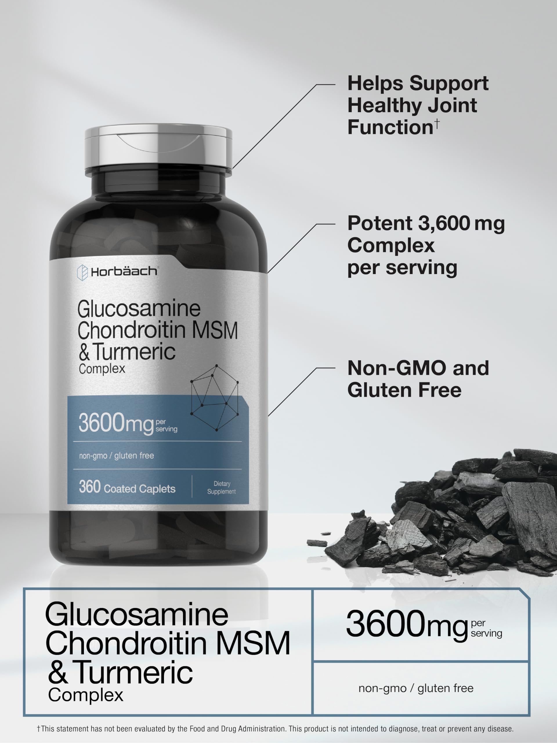 Horbäach Glucosamine Chondroitin MSM | 360 Caplets | Advanced Formula with Turmeric | Non-GMO, Gluten Free - Image 3