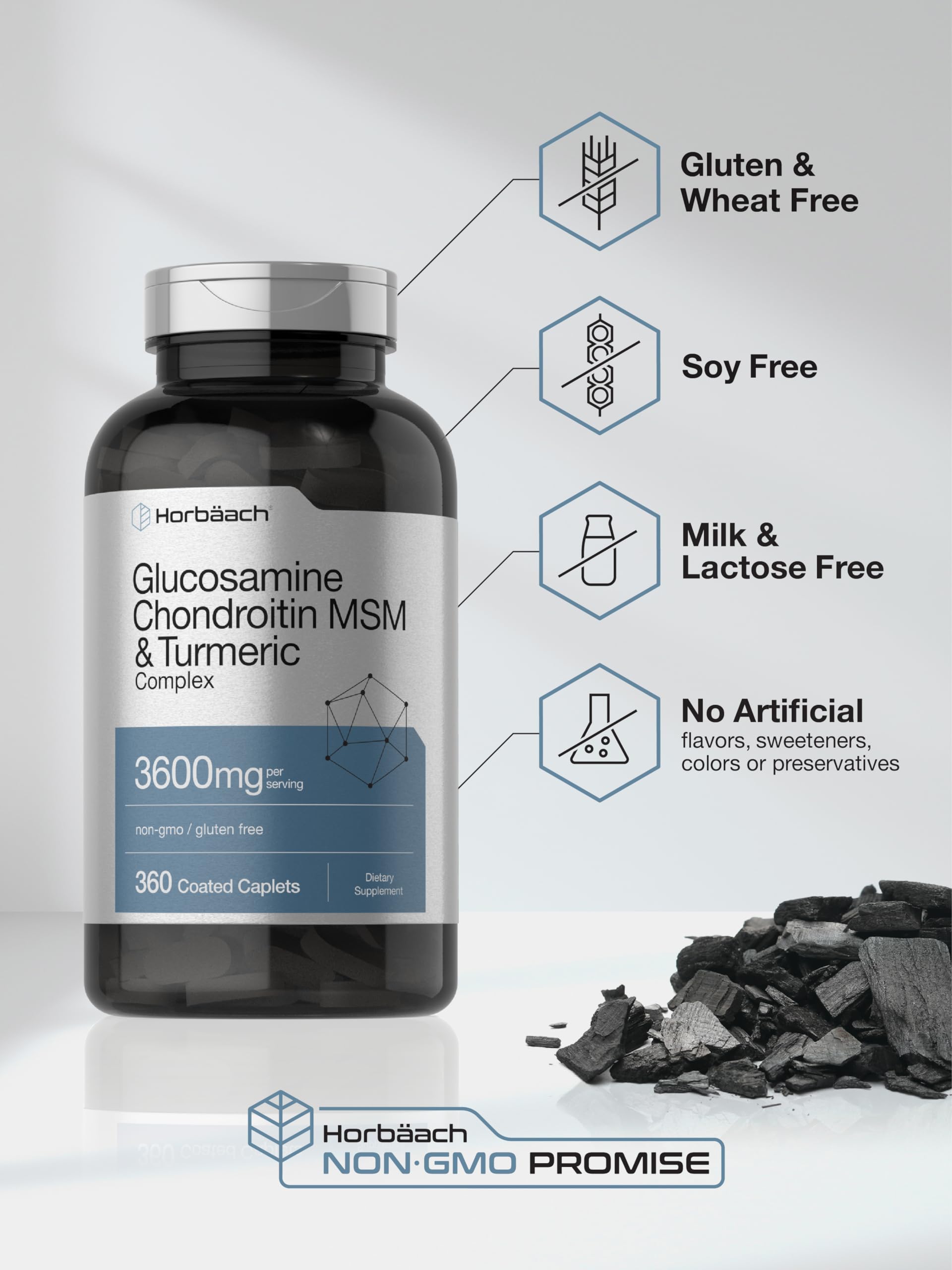 Horbäach Glucosamine Chondroitin MSM | 360 Caplets | Advanced Formula with Turmeric | Non-GMO, Gluten Free - Image 4