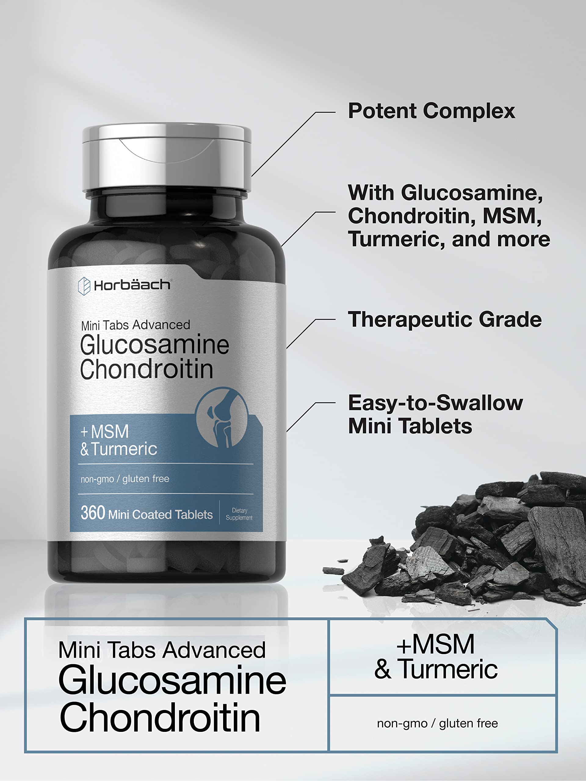 Horbäach Glucosamine Chondroitin MSM Turmeric | 360 Mini Coated Tablets | Advanced Glucosamine Formula | Non-GMO and Gluten Free Supplement - Image 3