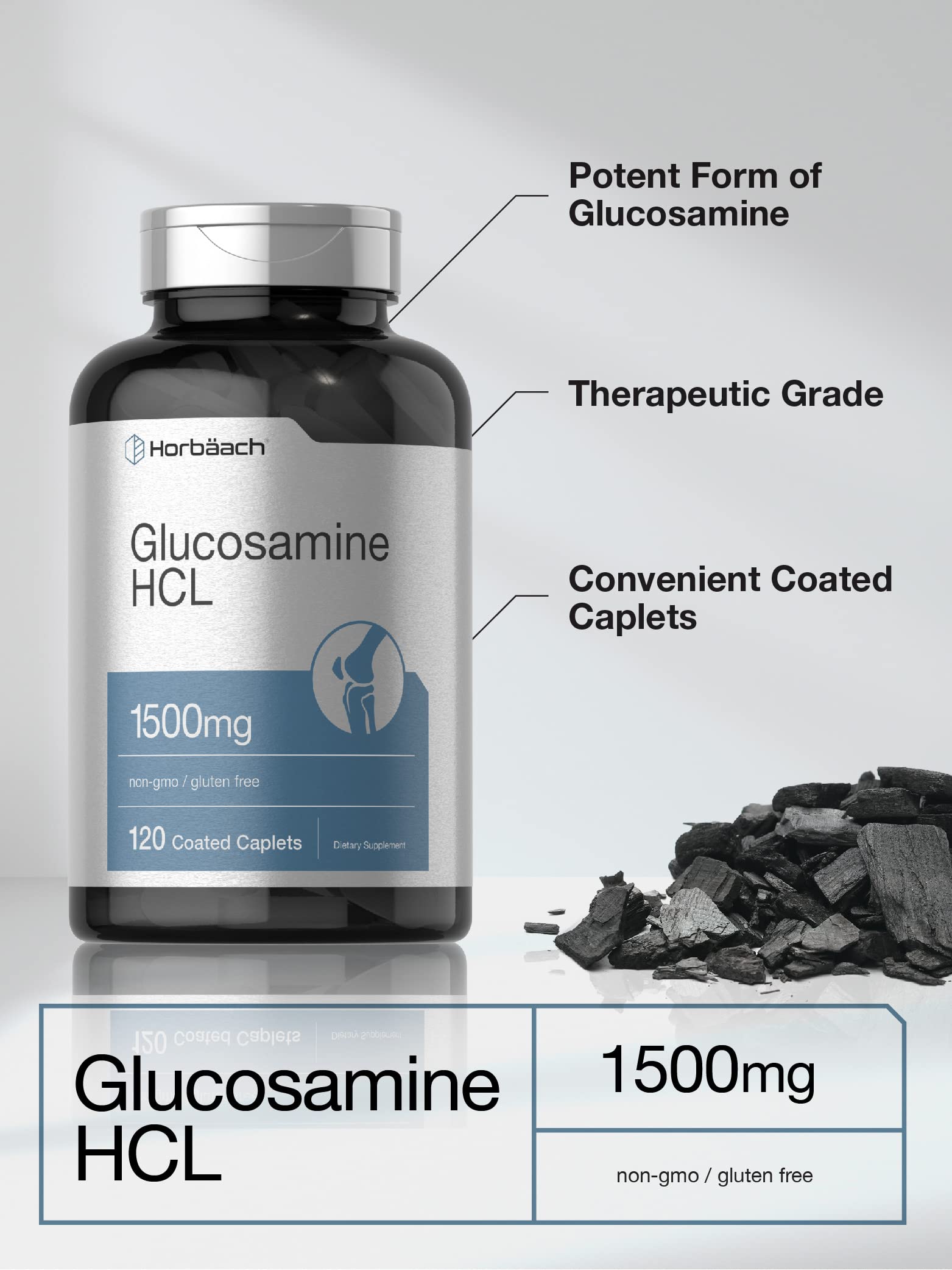 Horbäach Glucosamine HCL | 1500mg | 120 Caplets | Non-GMO and Gluten Free Supplement - Image 3