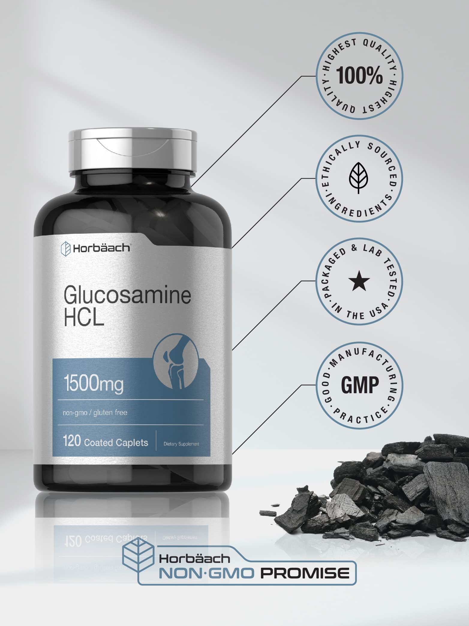 Horbäach Glucosamine HCL | 1500mg | 120 Caplets | Non-GMO and Gluten Free Supplement - Image 5